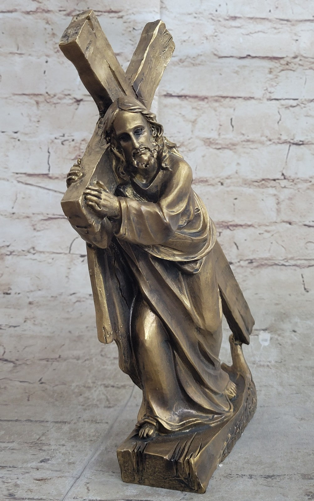 12 Inch Jesus on The Way To Calvary Cold Cast Bronze Figurine Detailed Sculpture