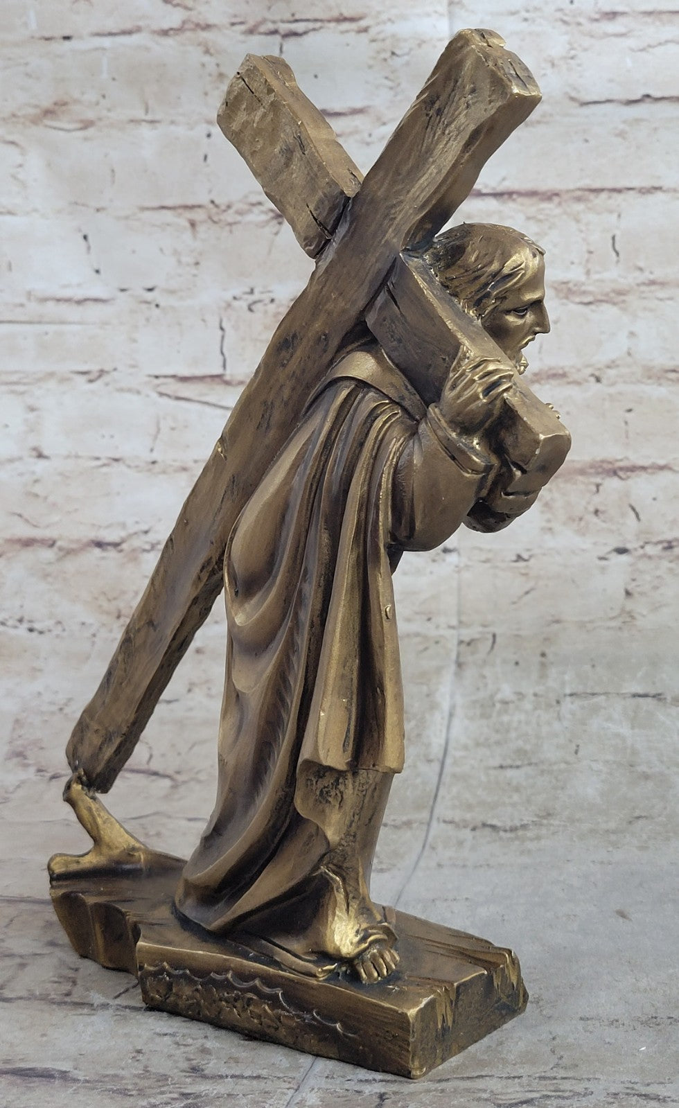 12 Inch Jesus on The Way To Calvary Cold Cast Bronze Figurine Detailed Sculpture