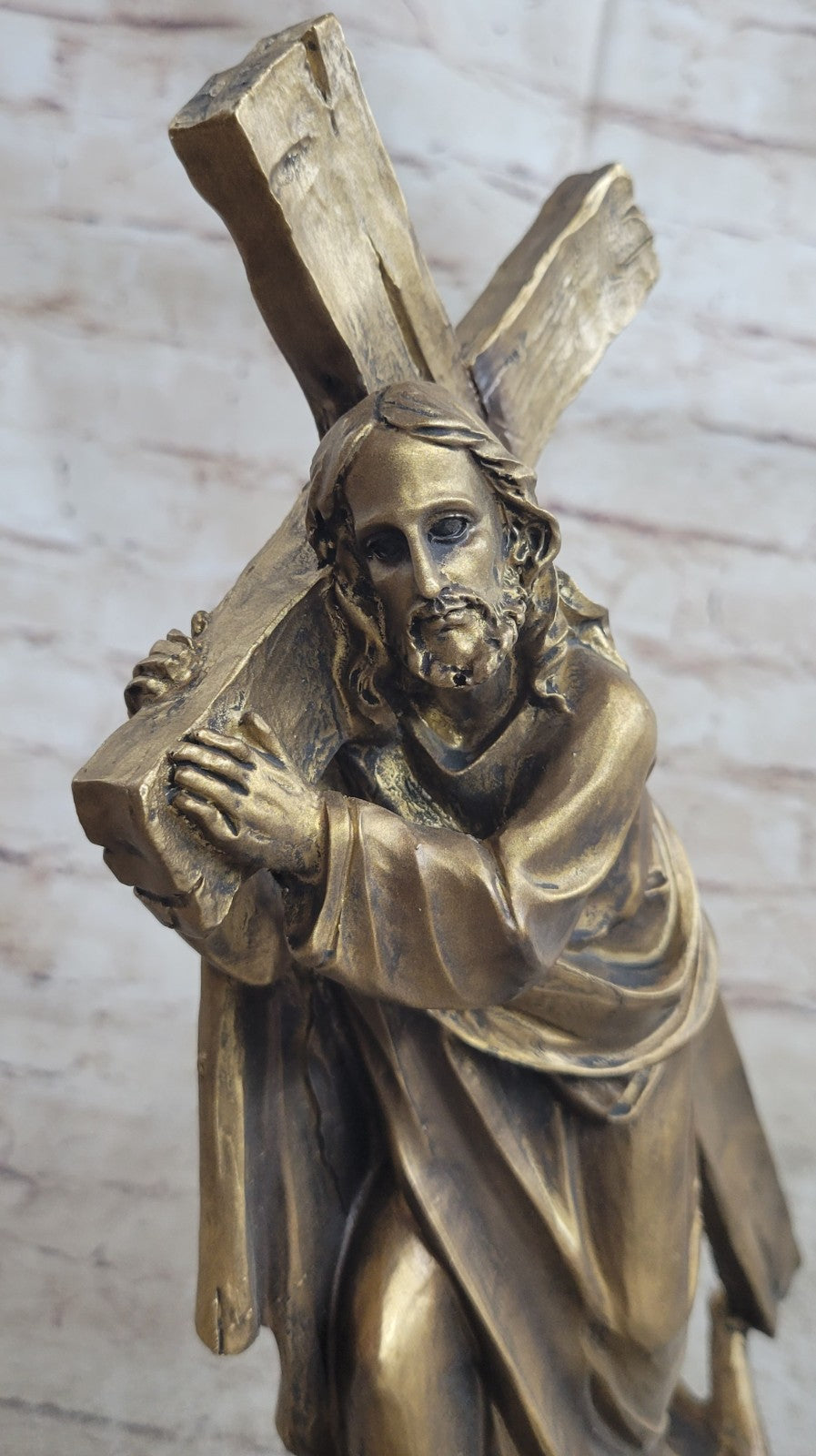 12 Inch Jesus on The Way To Calvary Cold Cast Bronze Figurine Detailed Sculpture