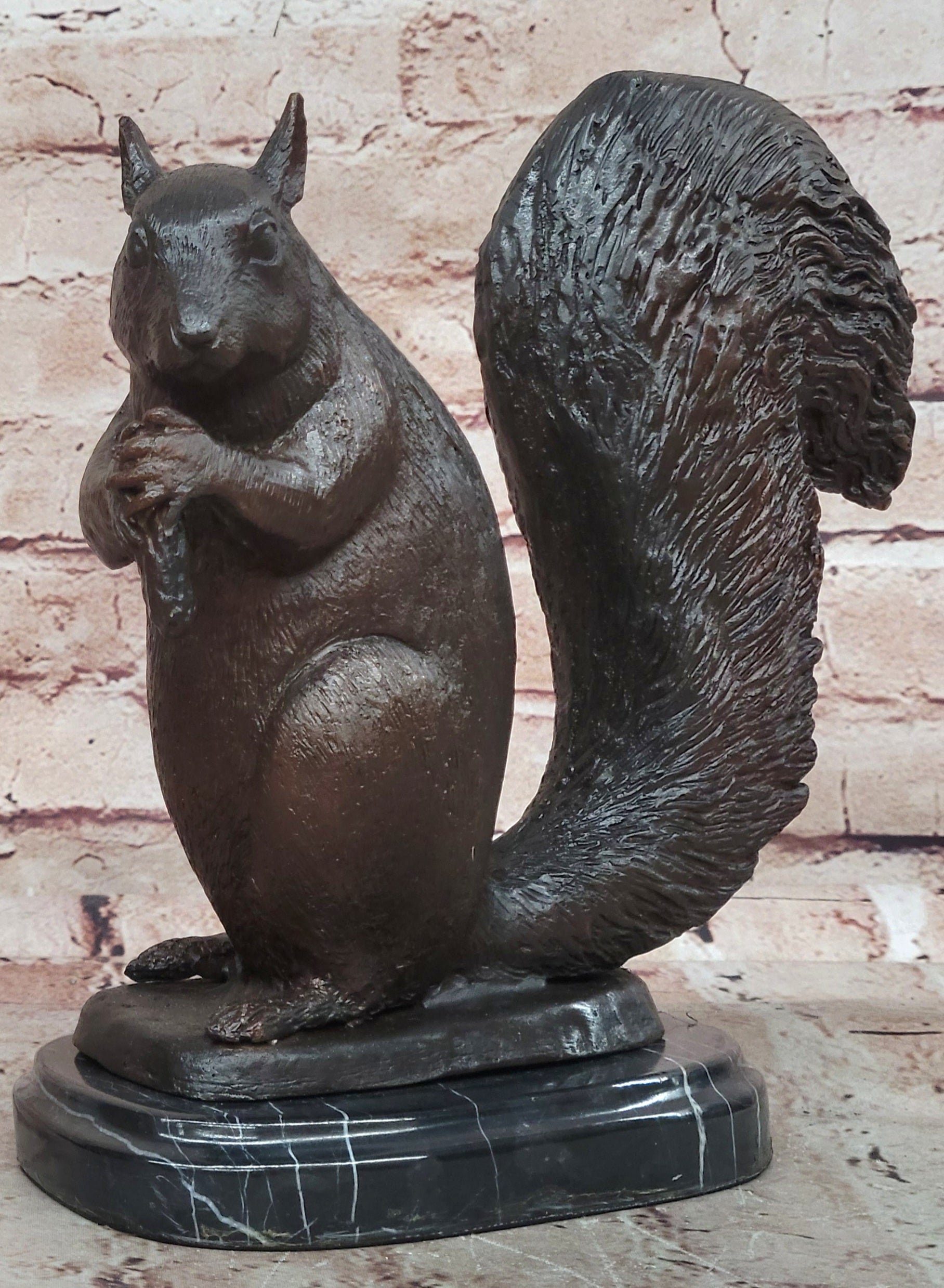 Handcrafted Bronze Squirrel Statue by Moigniez: Home and Backyard Decor