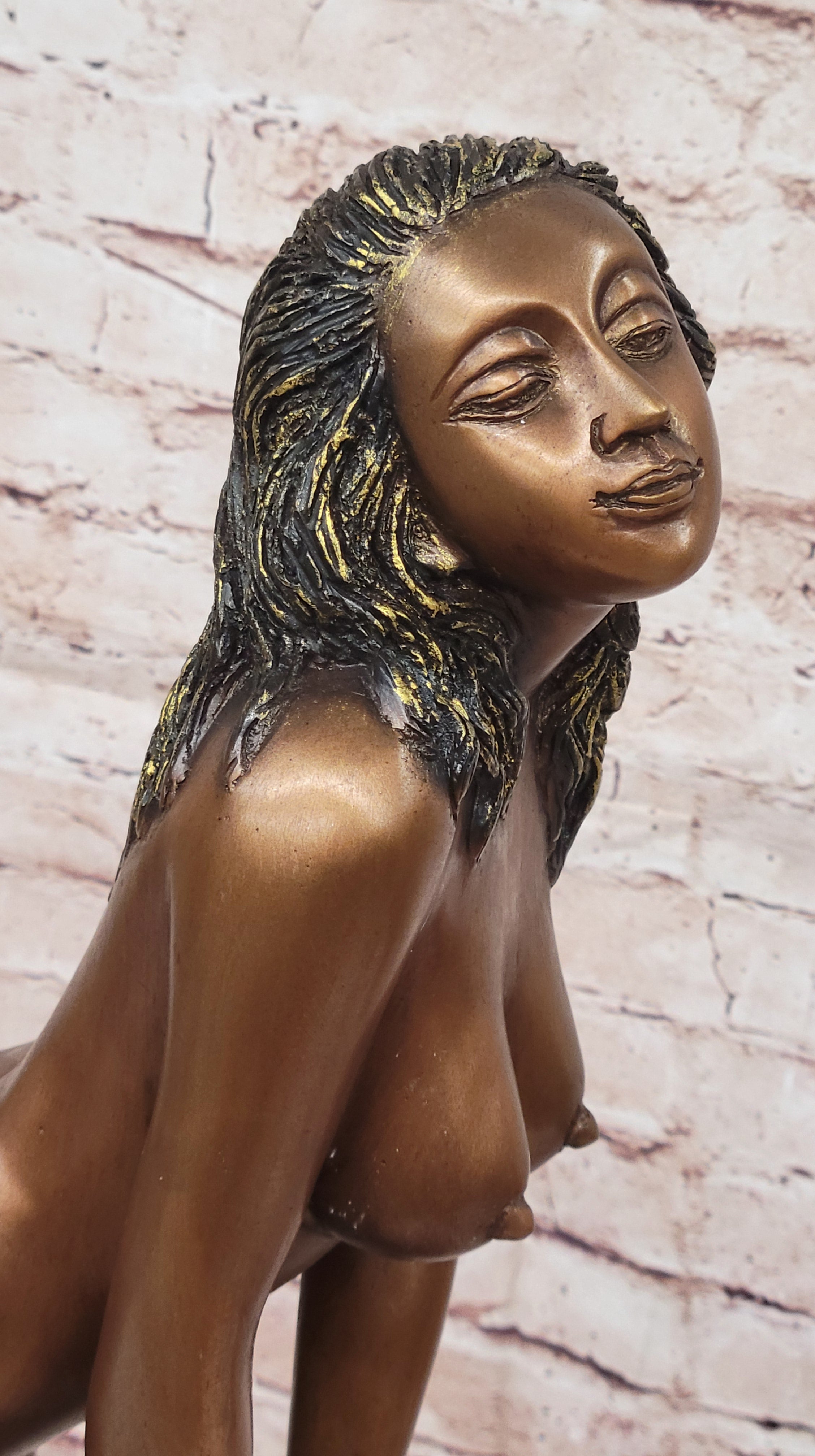 Handcrafted bronze sculpture SALE Bas Marble Tall 23" Collett Female Nude Large