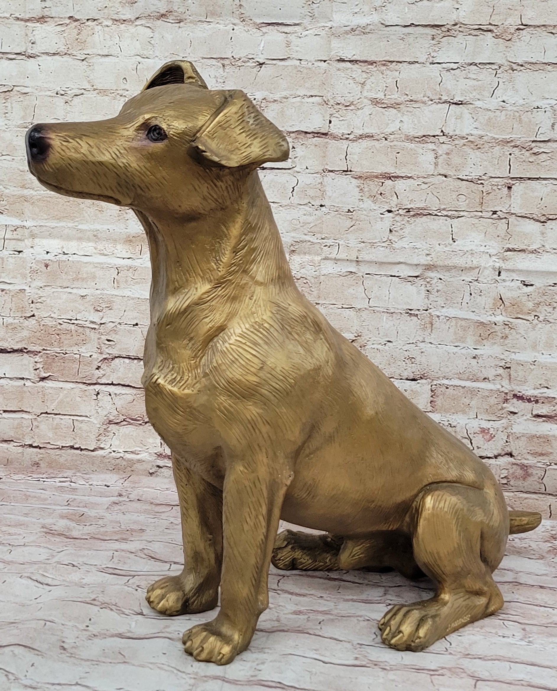 Lost Wax Life Size Jack Russell Terrier Dog Bronze Sculpture Statue Decor