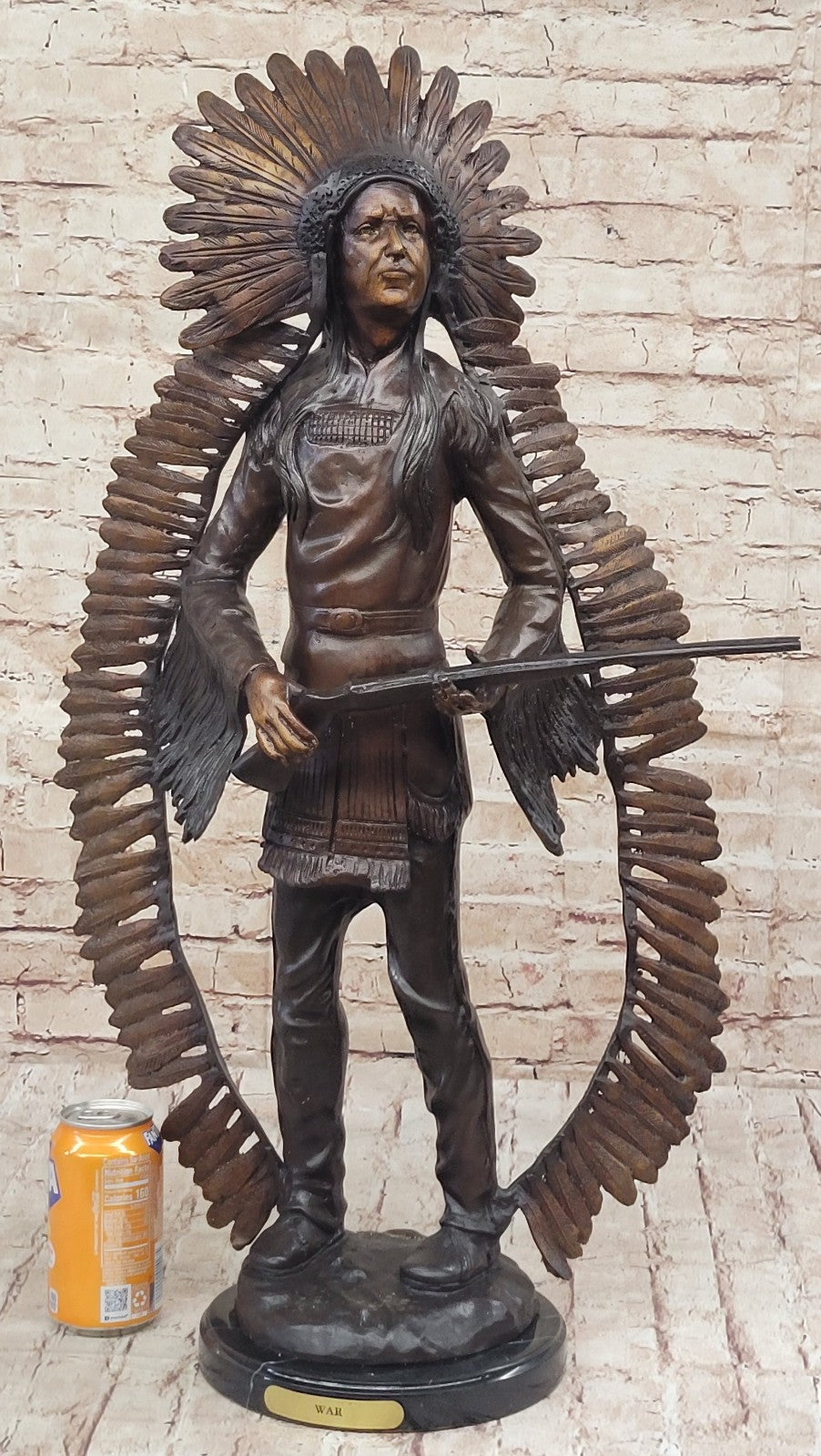 Handmade Native American Indian Warrior Bronze Sculpture Statue Figurine Art