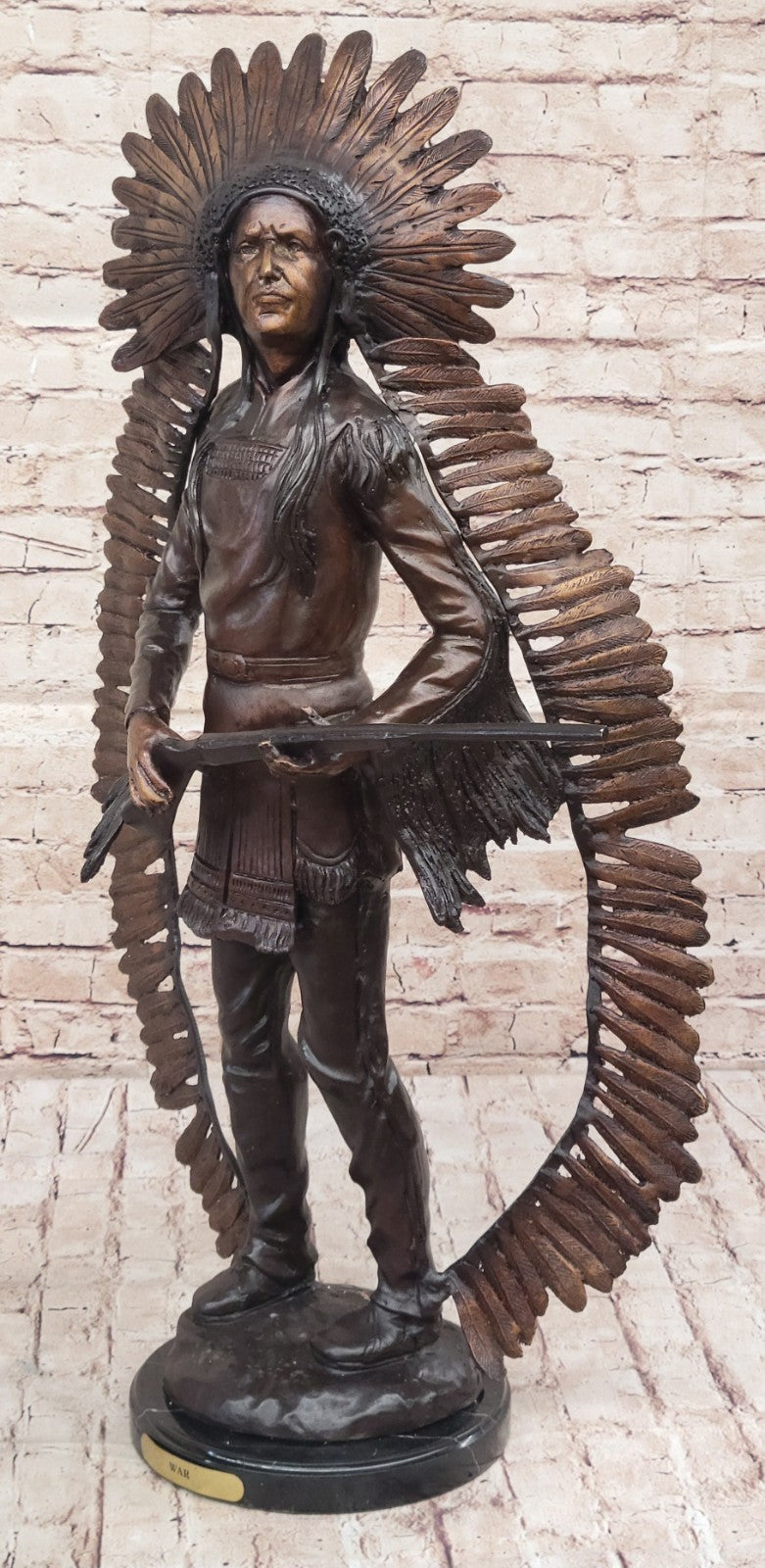 Handmade Native American Indian Warrior Bronze Sculpture Statue Figurine Art