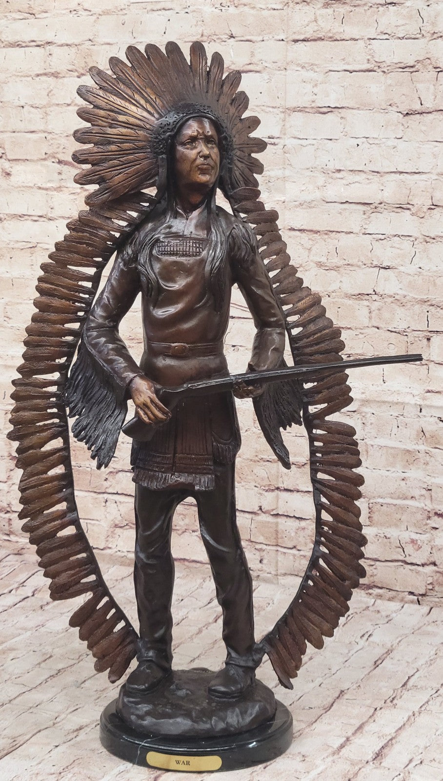 Handmade Native American Indian Warrior Bronze Sculpture Statue Figurine Art
