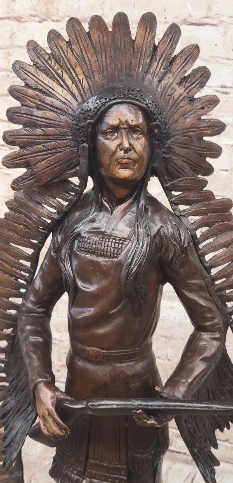 Handmade Native American Indian Warrior Bronze Sculpture Statue Figurine Art