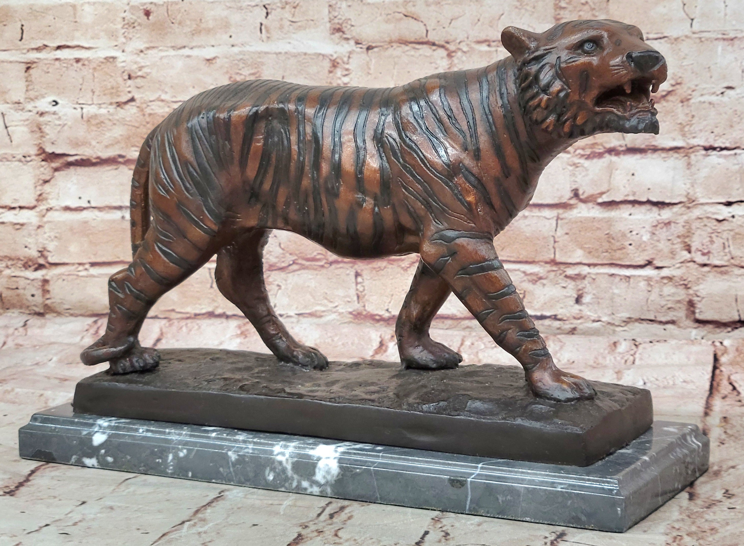 Limited Edition Bronze Tiger Statue Sculpture Wild Animal Figurine Marble Base