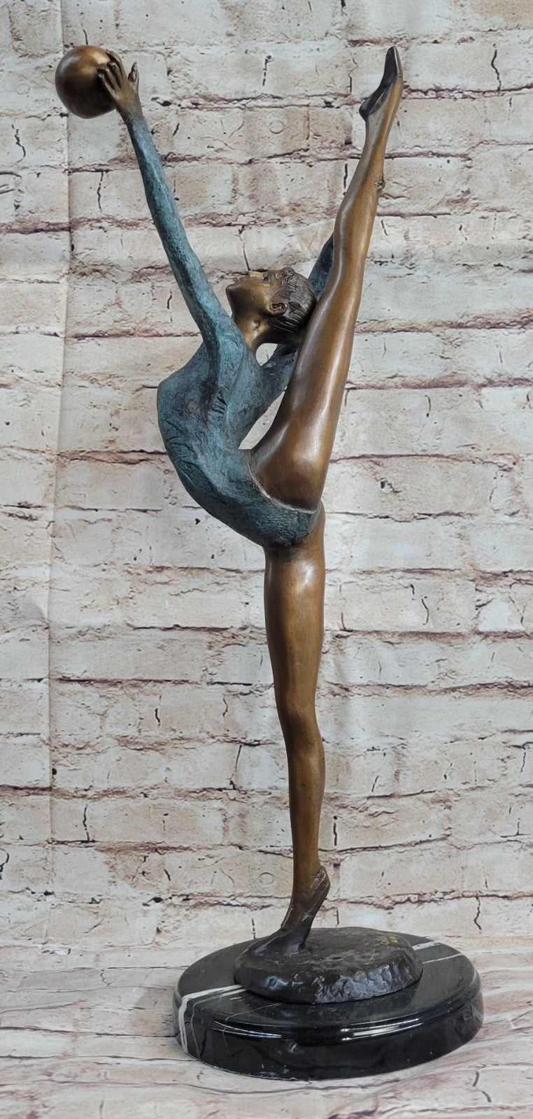 COLLECTORS EDITION FLOOR KID GYMNAST BRONZE SCULPTURE ON MARBLE BASE FIGURINE