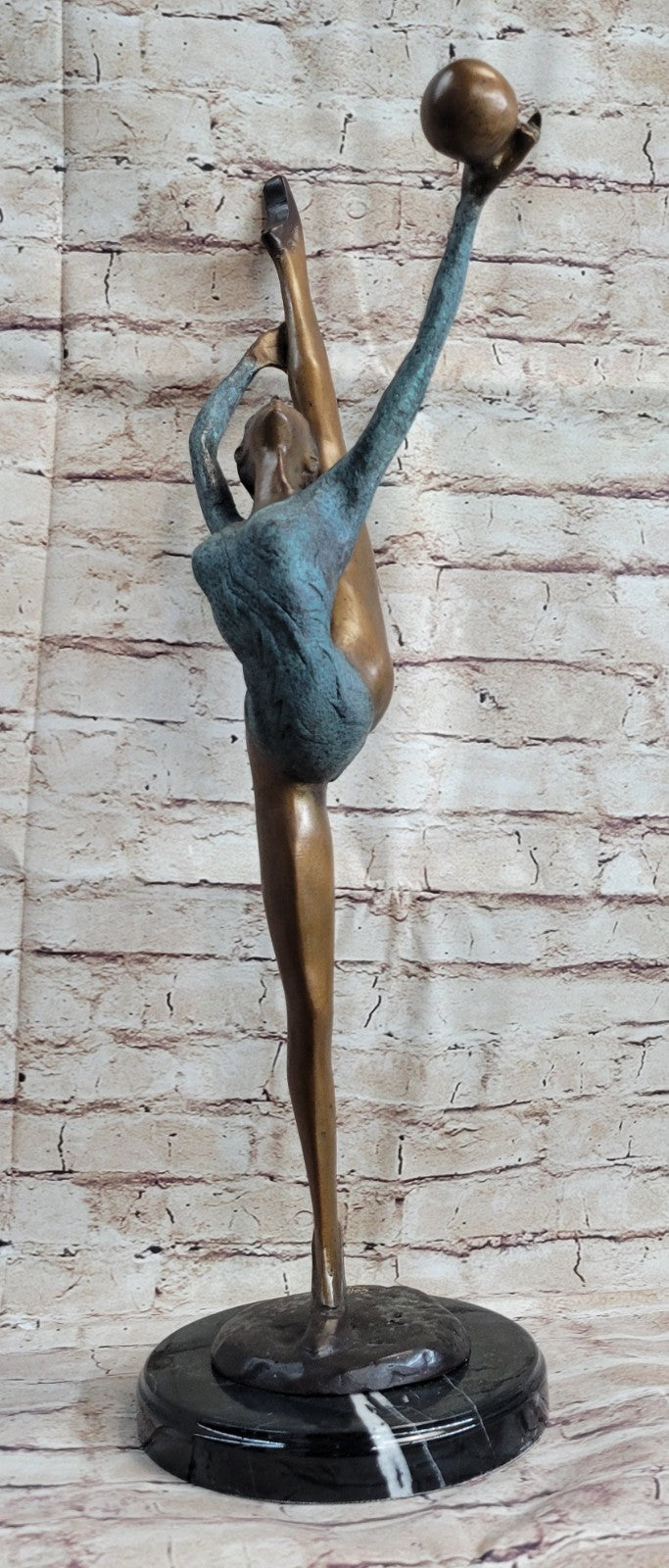 COLLECTORS EDITION FLOOR KID GYMNAST BRONZE SCULPTURE ON MARBLE BASE FIGURINE