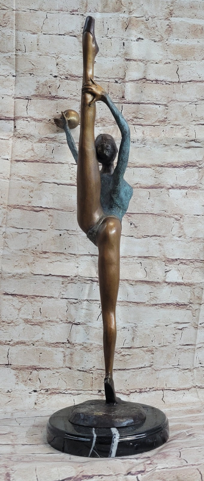 COLLECTORS EDITION FLOOR KID GYMNAST BRONZE SCULPTURE ON MARBLE BASE FIGURINE