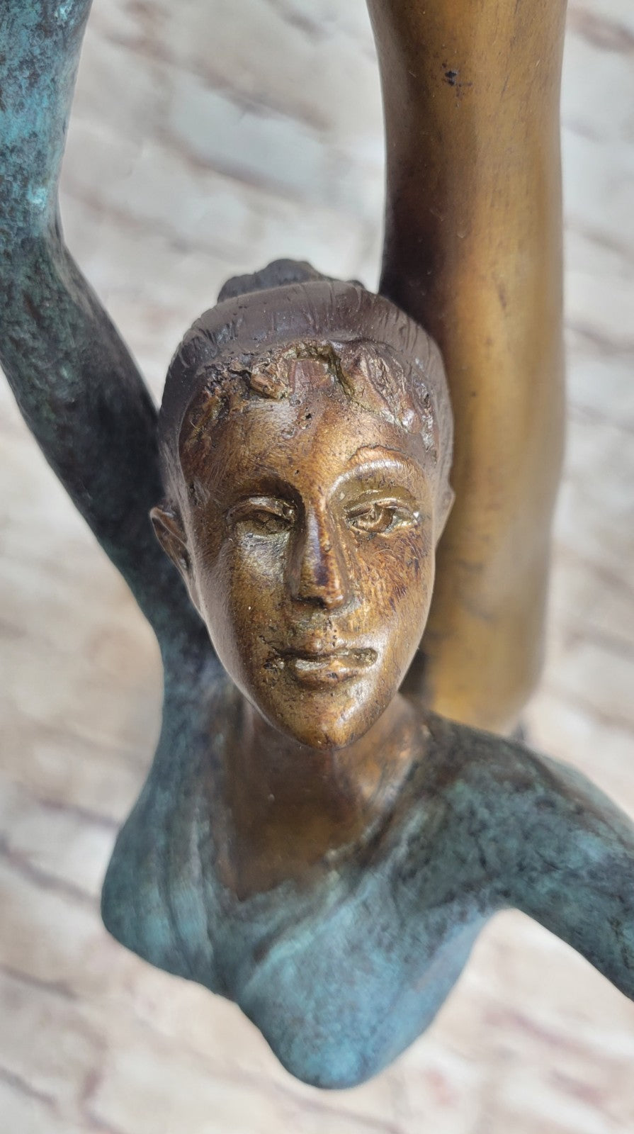 COLLECTORS EDITION FLOOR KID GYMNAST BRONZE SCULPTURE ON MARBLE BASE FIGURINE