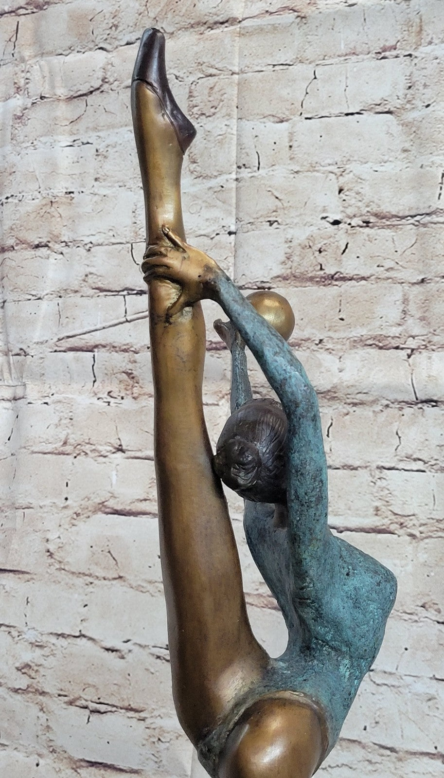 COLLECTORS EDITION FLOOR KID GYMNAST BRONZE SCULPTURE ON MARBLE BASE FIGURINE