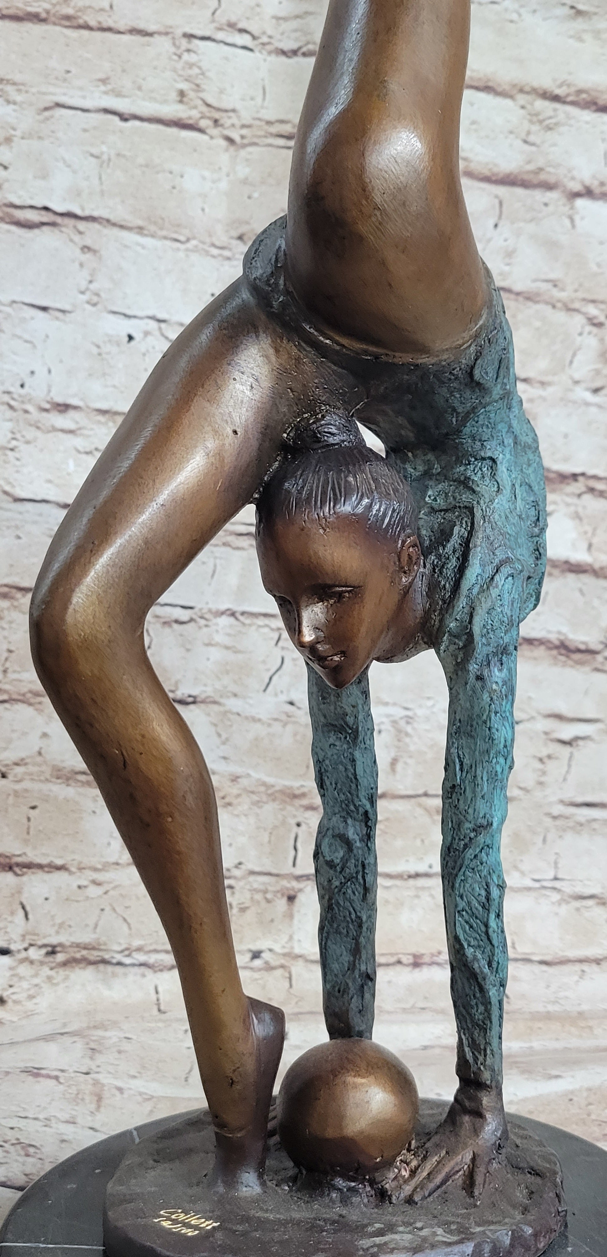 Handcrafted bronze sculpture *SALE* Limited Edition Floor Kid Gymnast On Marble