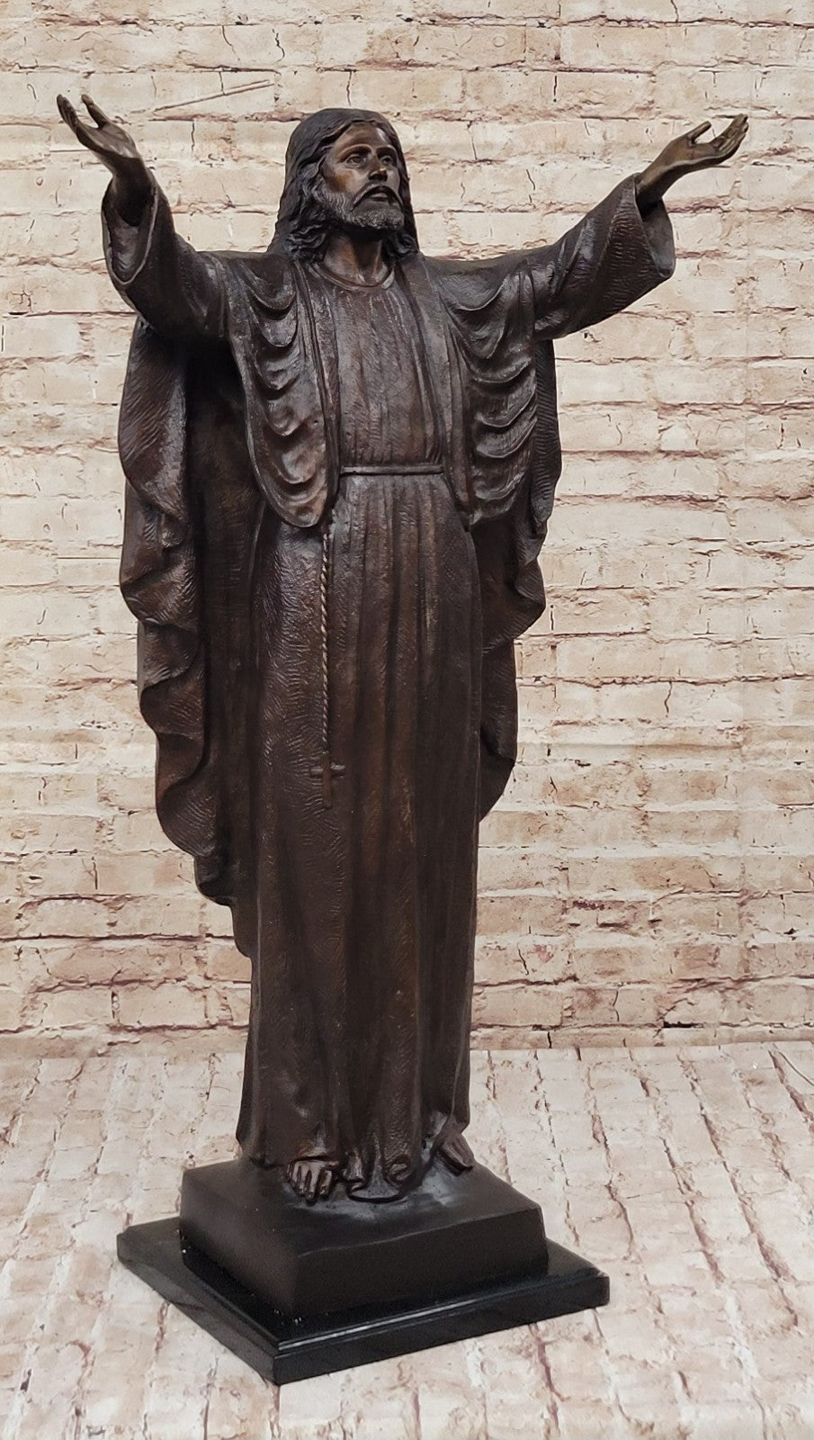 Large French Religious Bronze Statue Jesus With open Arms Lost Wax Method Statue