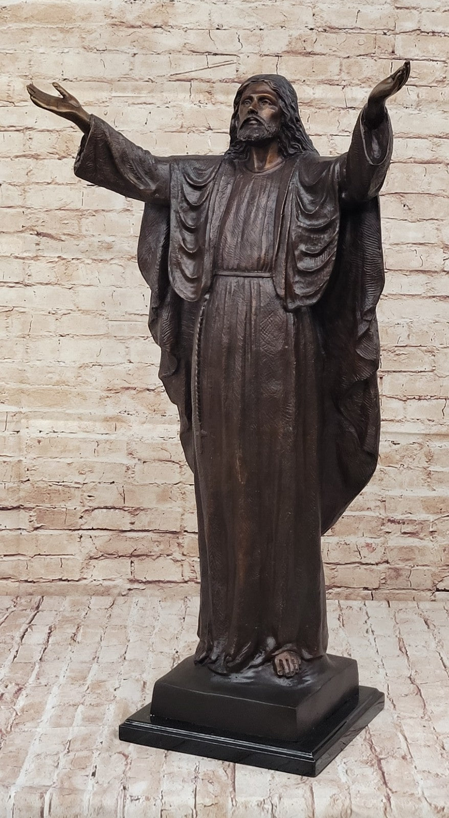 Large French Religious Bronze Statue Jesus With open Arms Lost Wax Method Statue