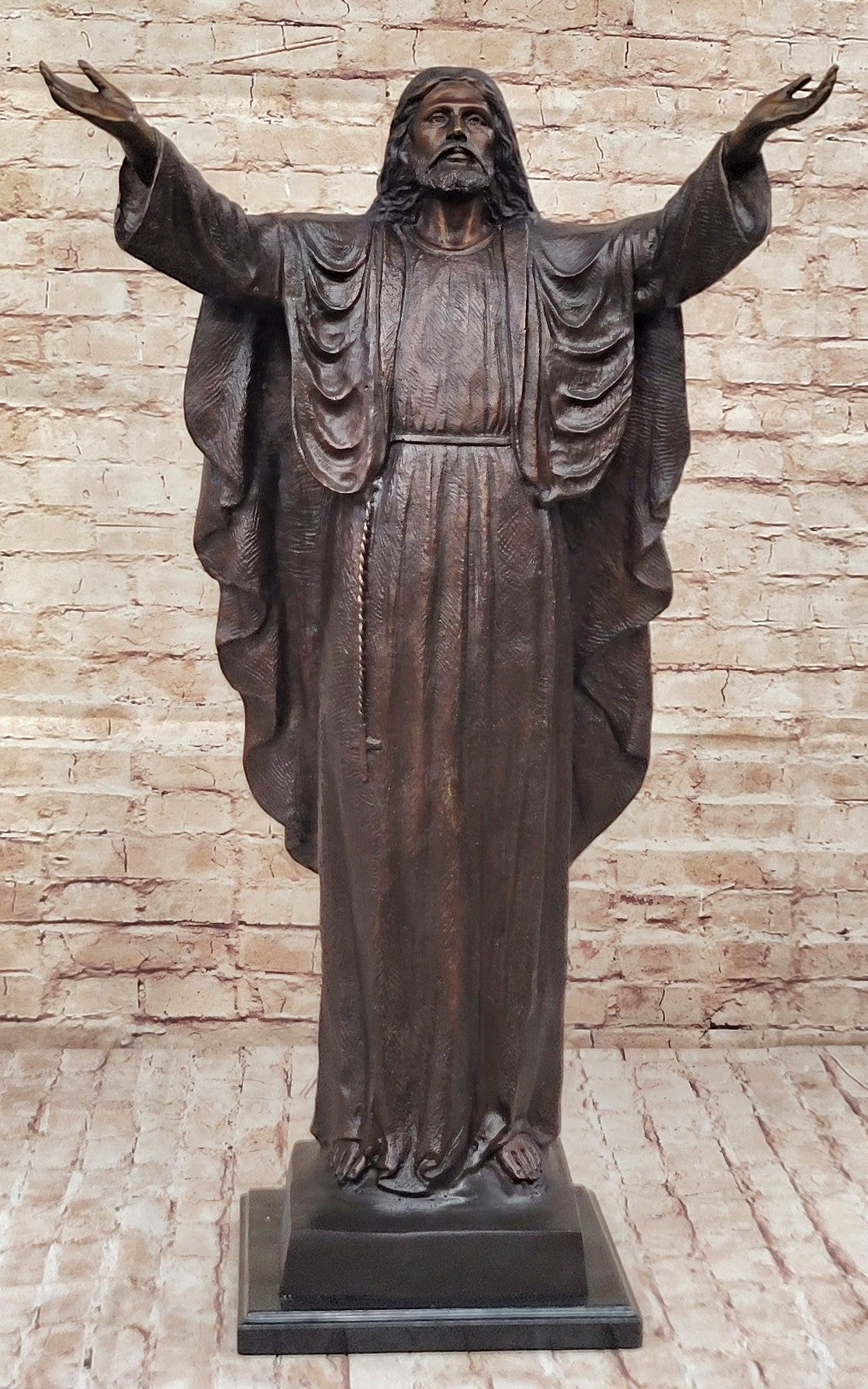 Large French Religious Bronze Statue Jesus With open Arms Lost Wax Method Statue
