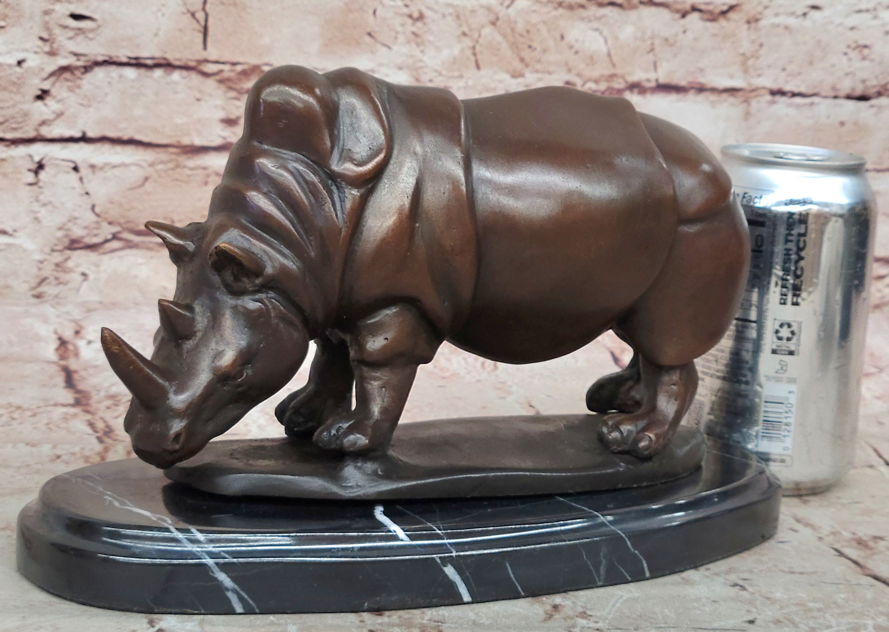 Pure Bronze Rhino Statue on Marble Base  - Large Figurine by Salvador Dali