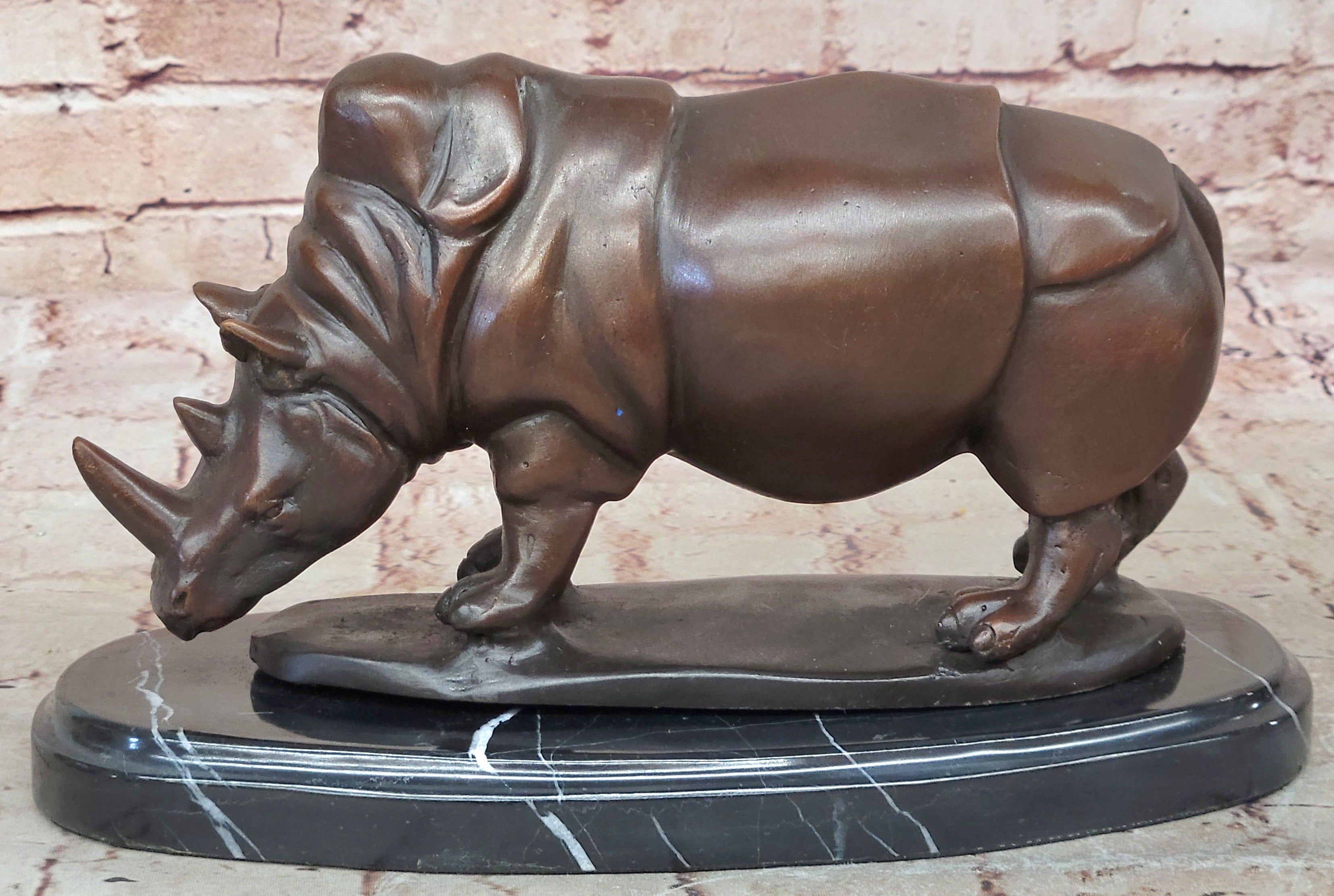 Pure Bronze Rhino Statue on Marble Base  - Large Figurine by Salvador Dali