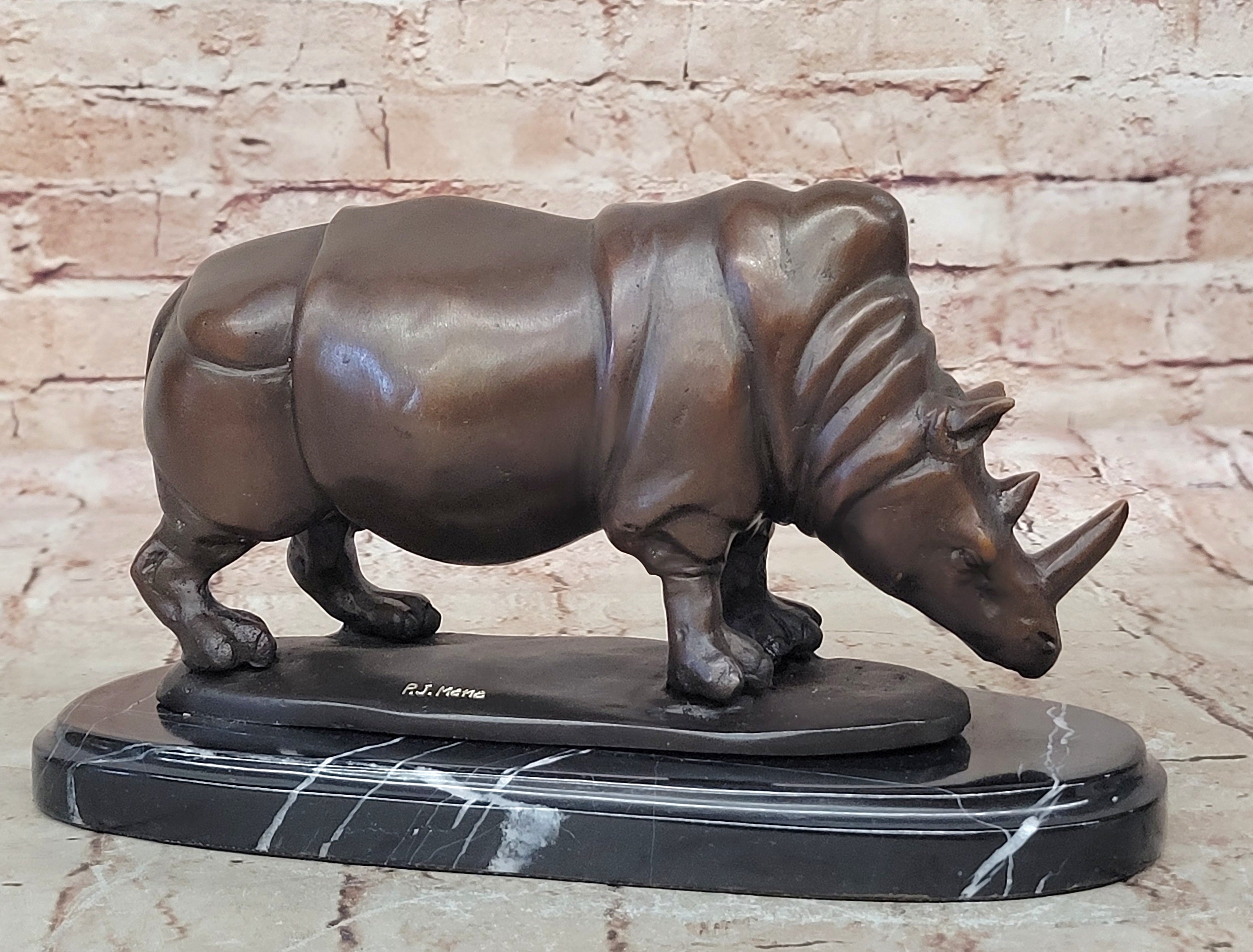 Pure Bronze Rhino Statue on Marble Base  - Large Figurine by Salvador Dali