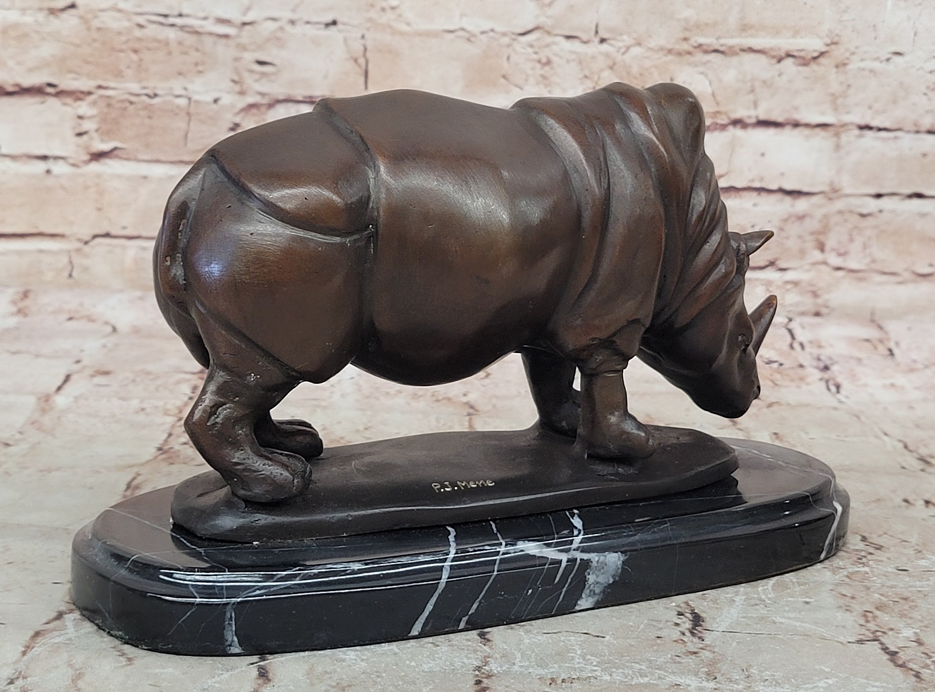 Pure Bronze Rhino Statue on Marble Base  - Large Figurine by Salvador Dali