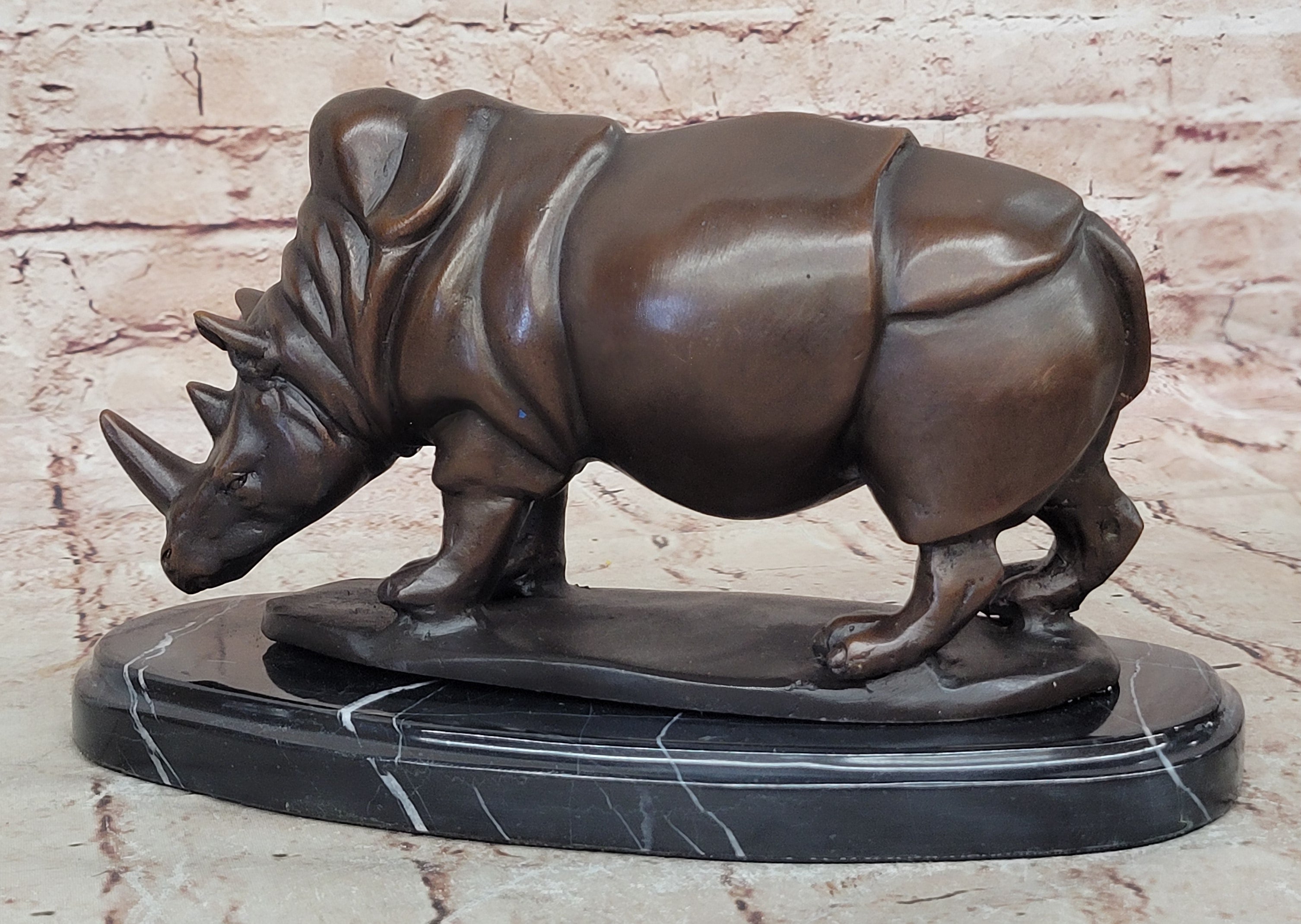 Pure Bronze Rhino Statue on Marble Base  - Large Figurine by Salvador Dali