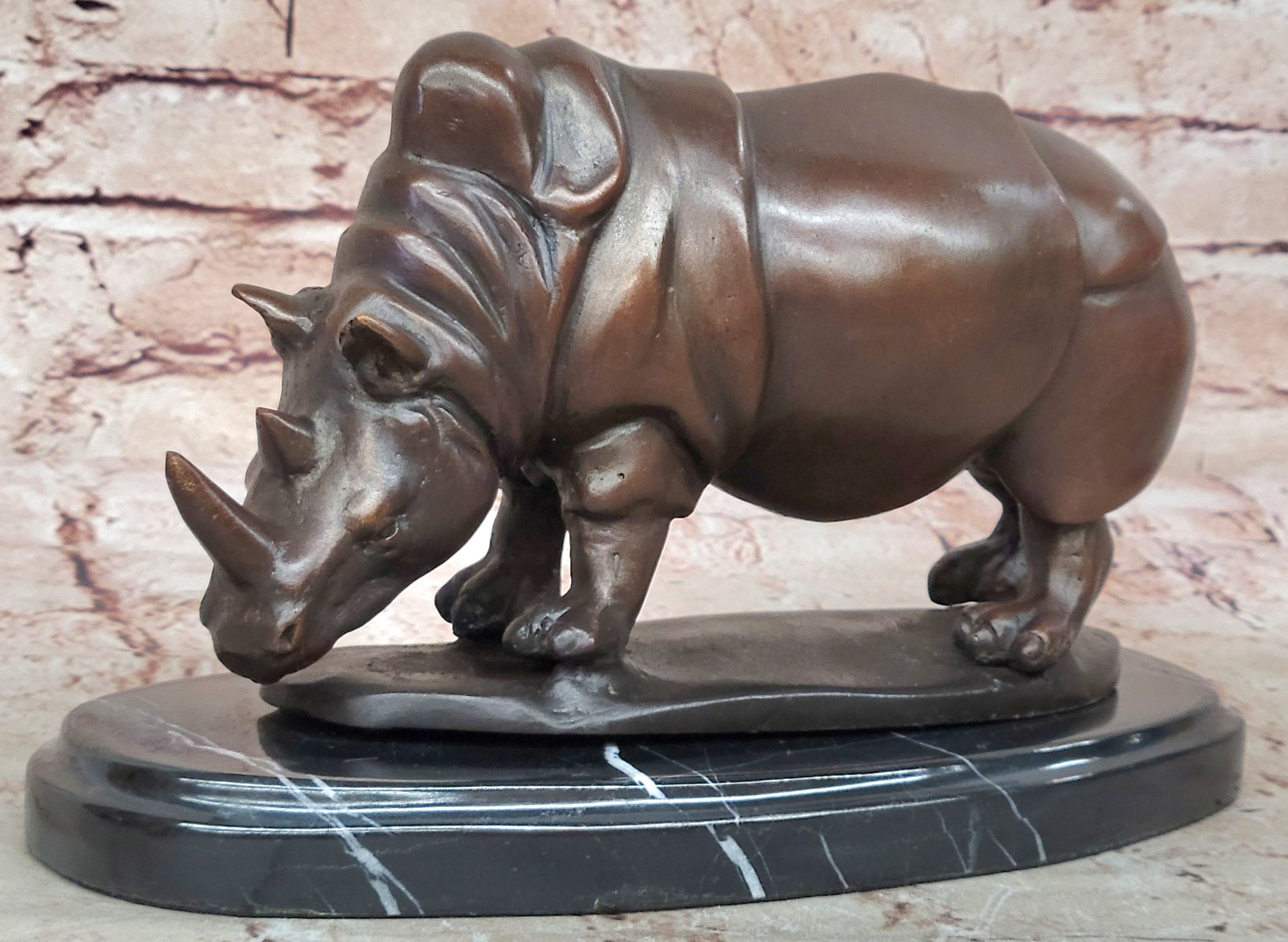 Pure Bronze Rhino Statue on Marble Base  - Large Figurine by Salvador Dali