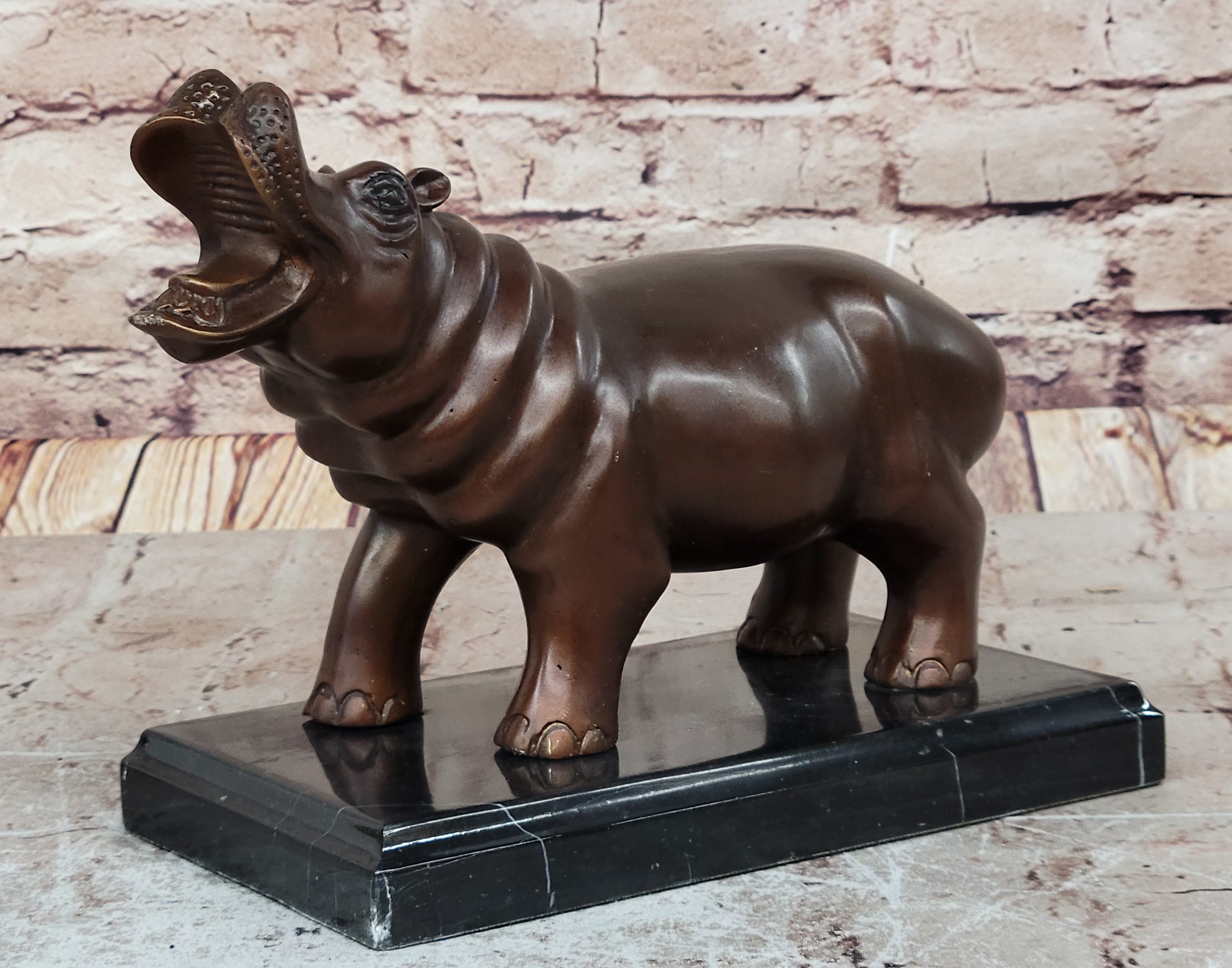 French Artist Mogniez`s Hippopotamus Bronze Sculpture Artwork Sale