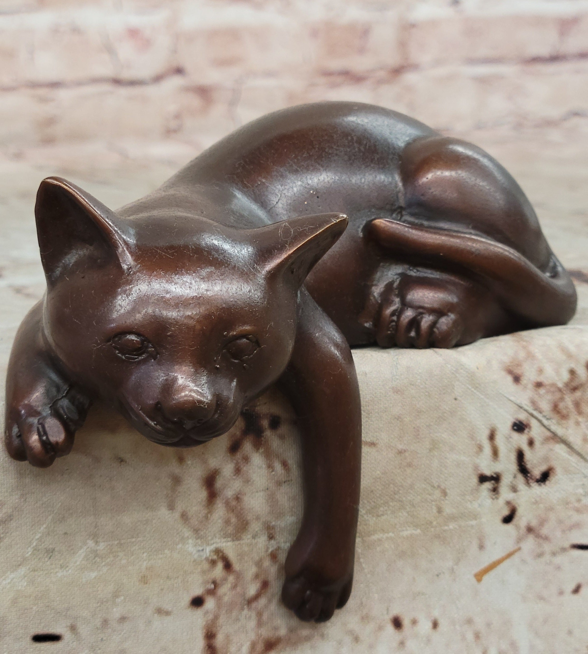 Decorative Bronze Sculpture Statue of Sitting Cat by Nardini Pet Gift Artwork