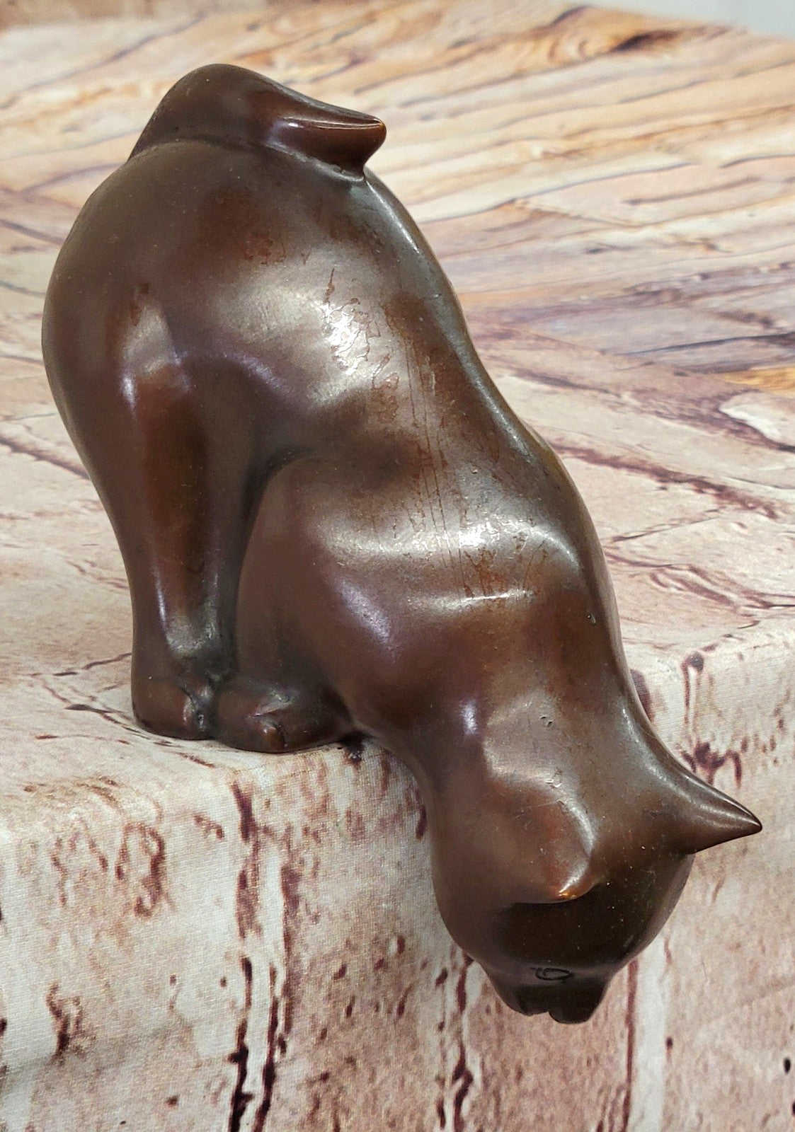 China Pure Royal Palace Bronze Copper Feng Shui lovely Cat Feline Figurine