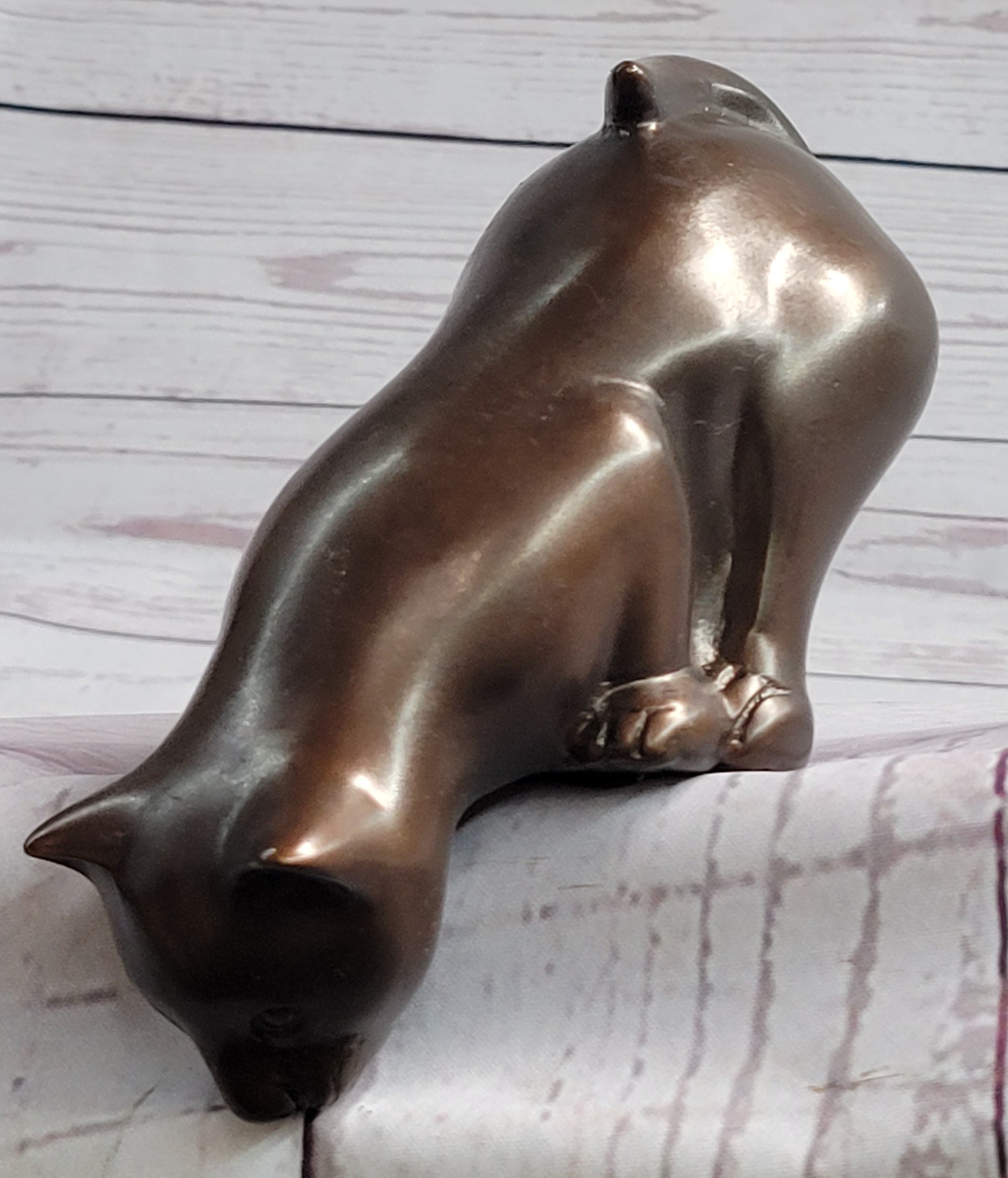 China Pure Royal Palace Bronze Copper Feng Shui lovely Cat Feline Figurine