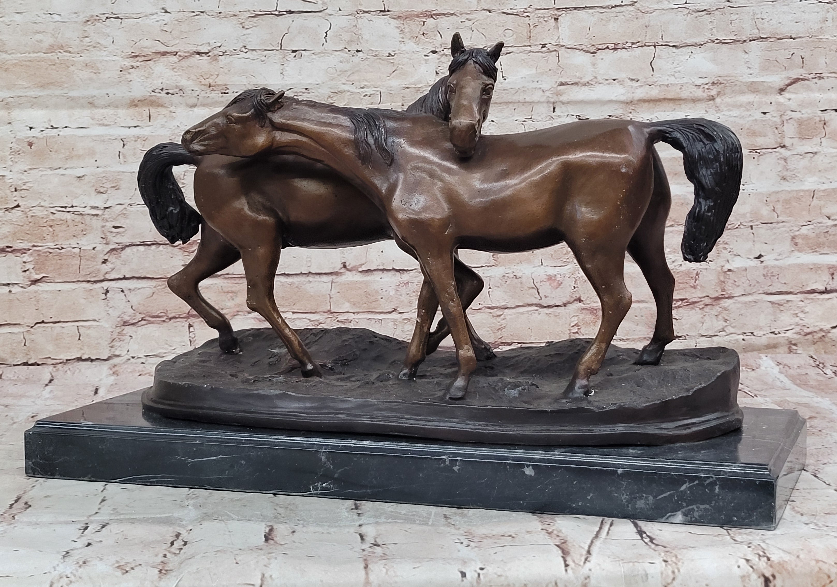 Lost Wax Bronze Sculpture – Two Loving Horses by Moigniez Equestrian Artwork