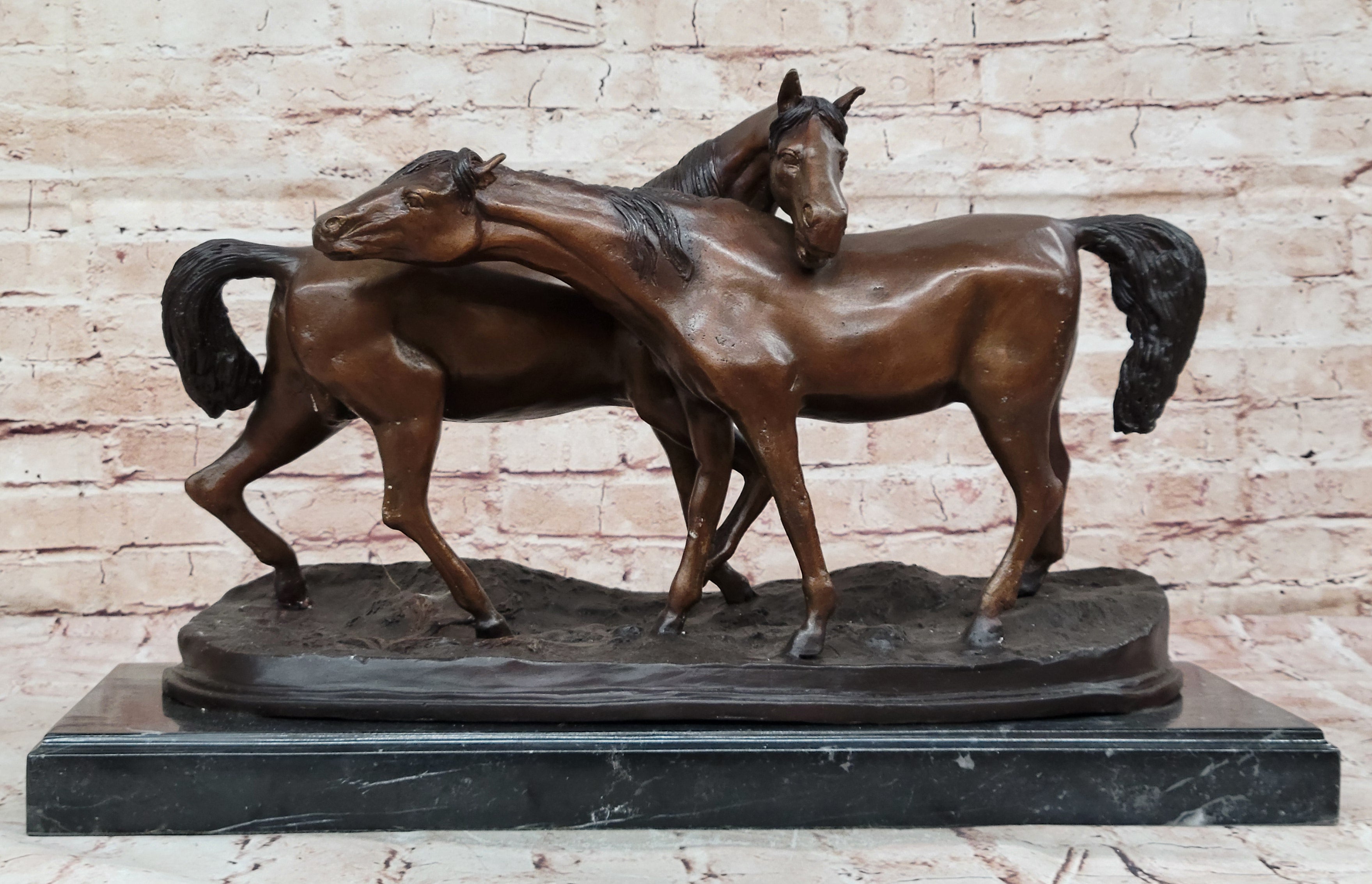 Lost Wax Bronze Sculpture – Two Loving Horses by Moigniez Equestrian Artwork