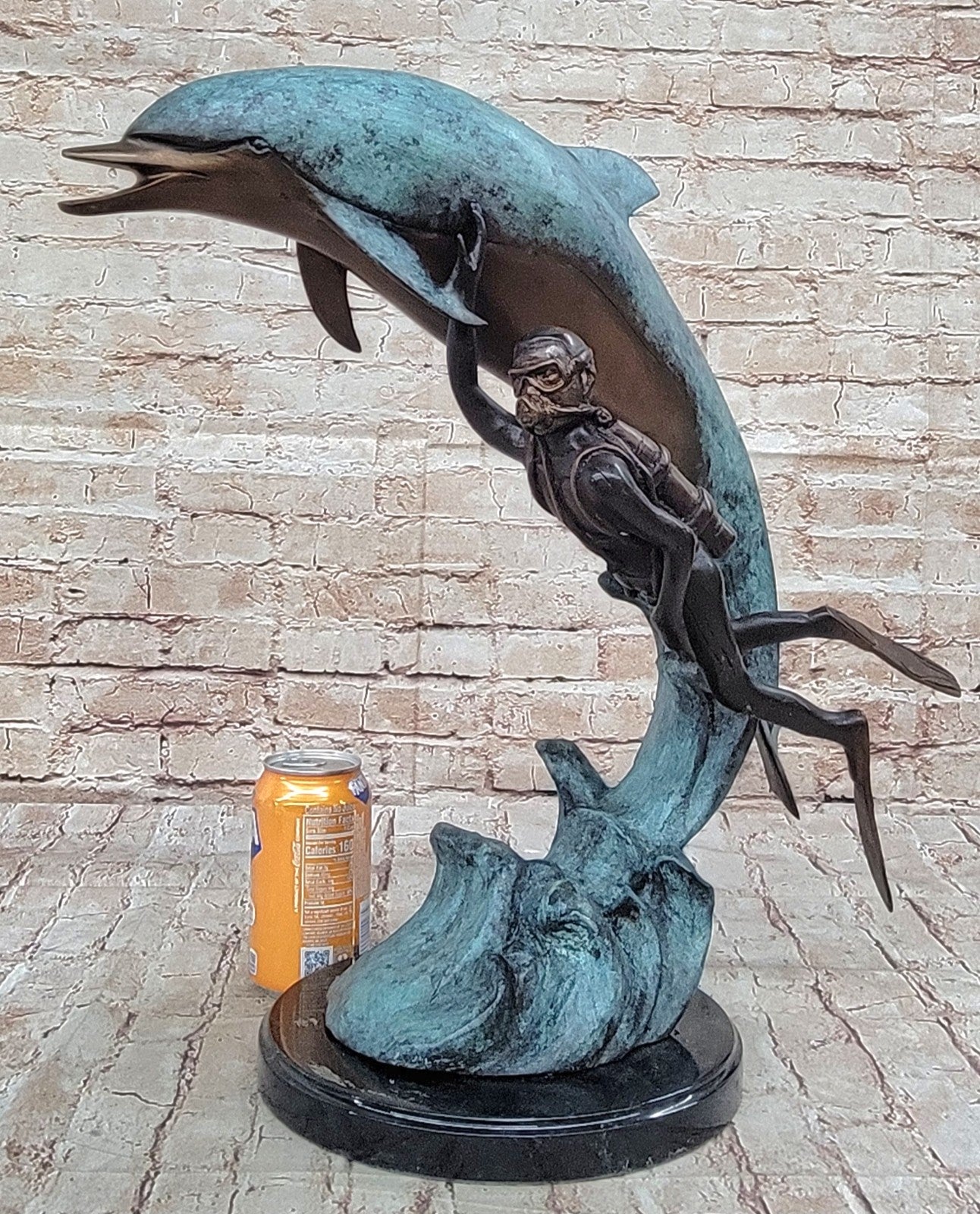 Statue, MKV Diver, "On the Move", Bronze, with Large Whale Figurine Marble Figure