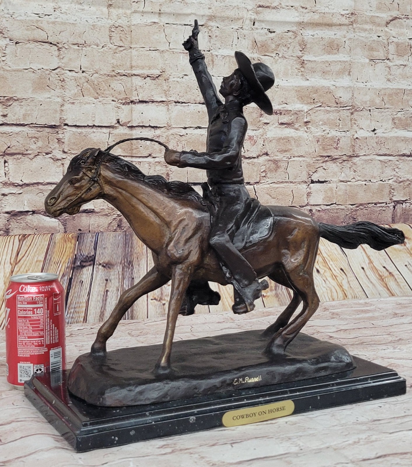 Bronze Cowboy Sculpture Lasso Western Horse Fine Art Remington Russell 23lb 17in