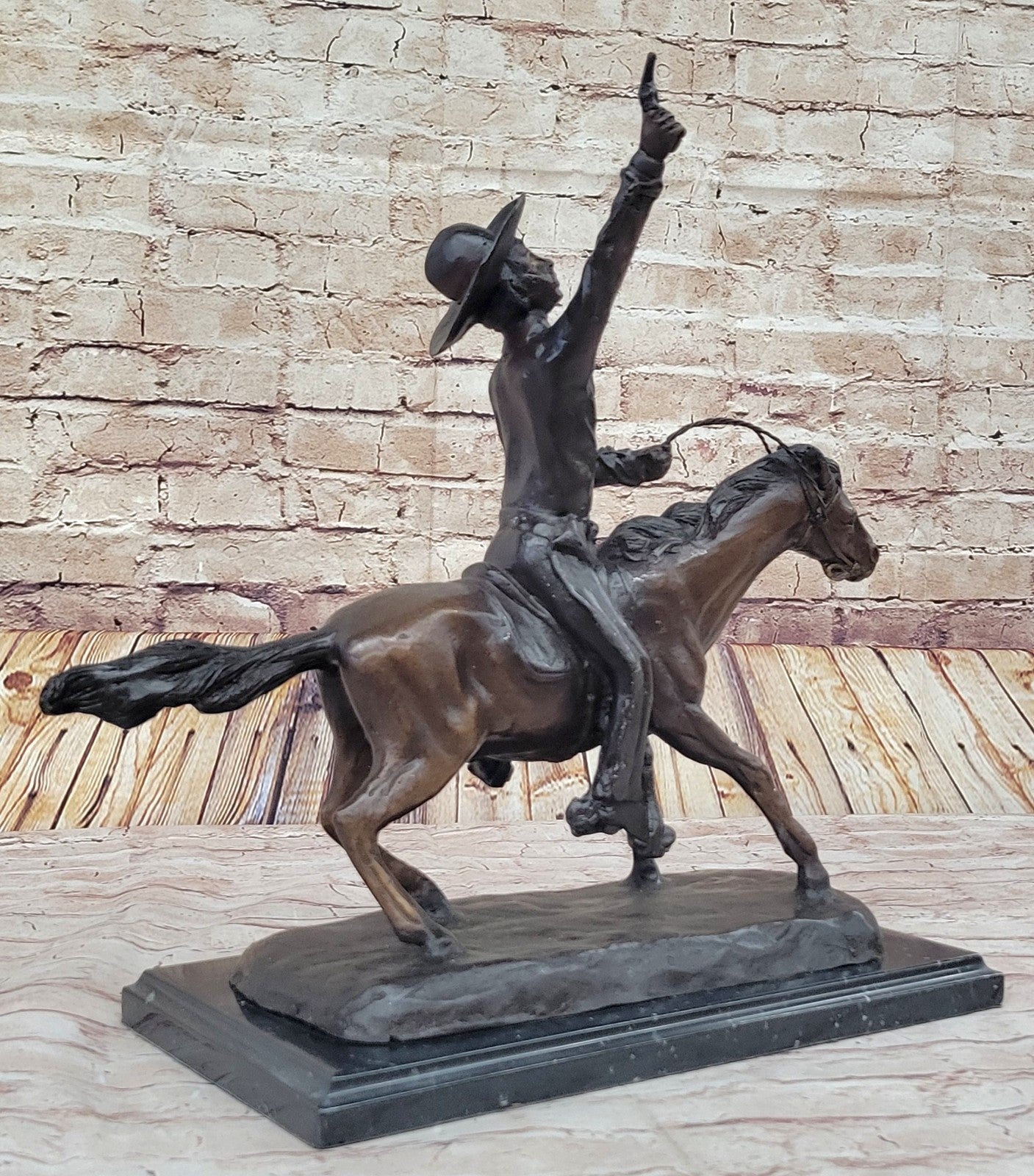 Bronze Cowboy Sculpture Lasso Western Horse Fine Art Remington Russell 23lb 17in