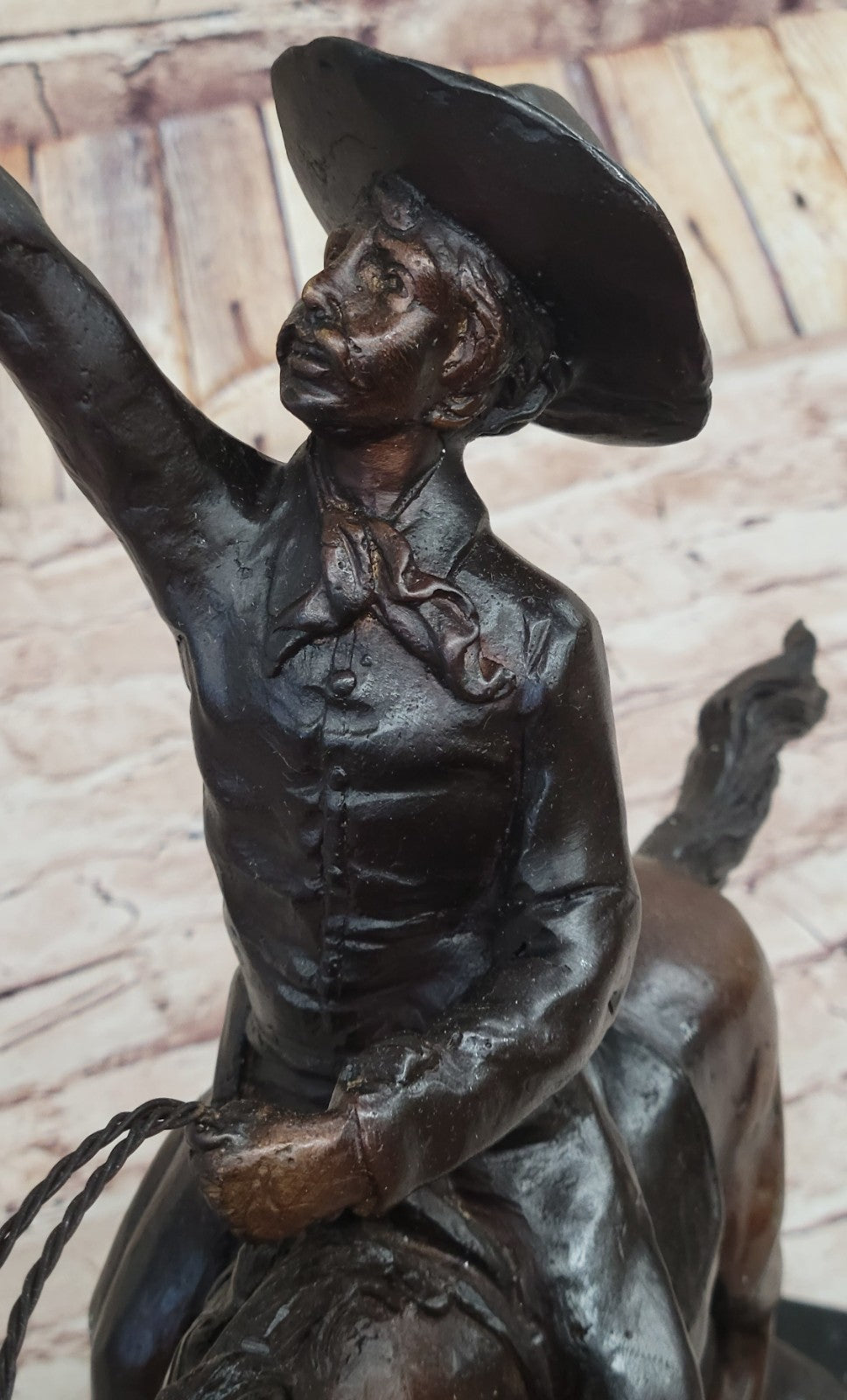Bronze Cowboy Sculpture Lasso Western Horse Fine Art Remington Russell 23lb 17in