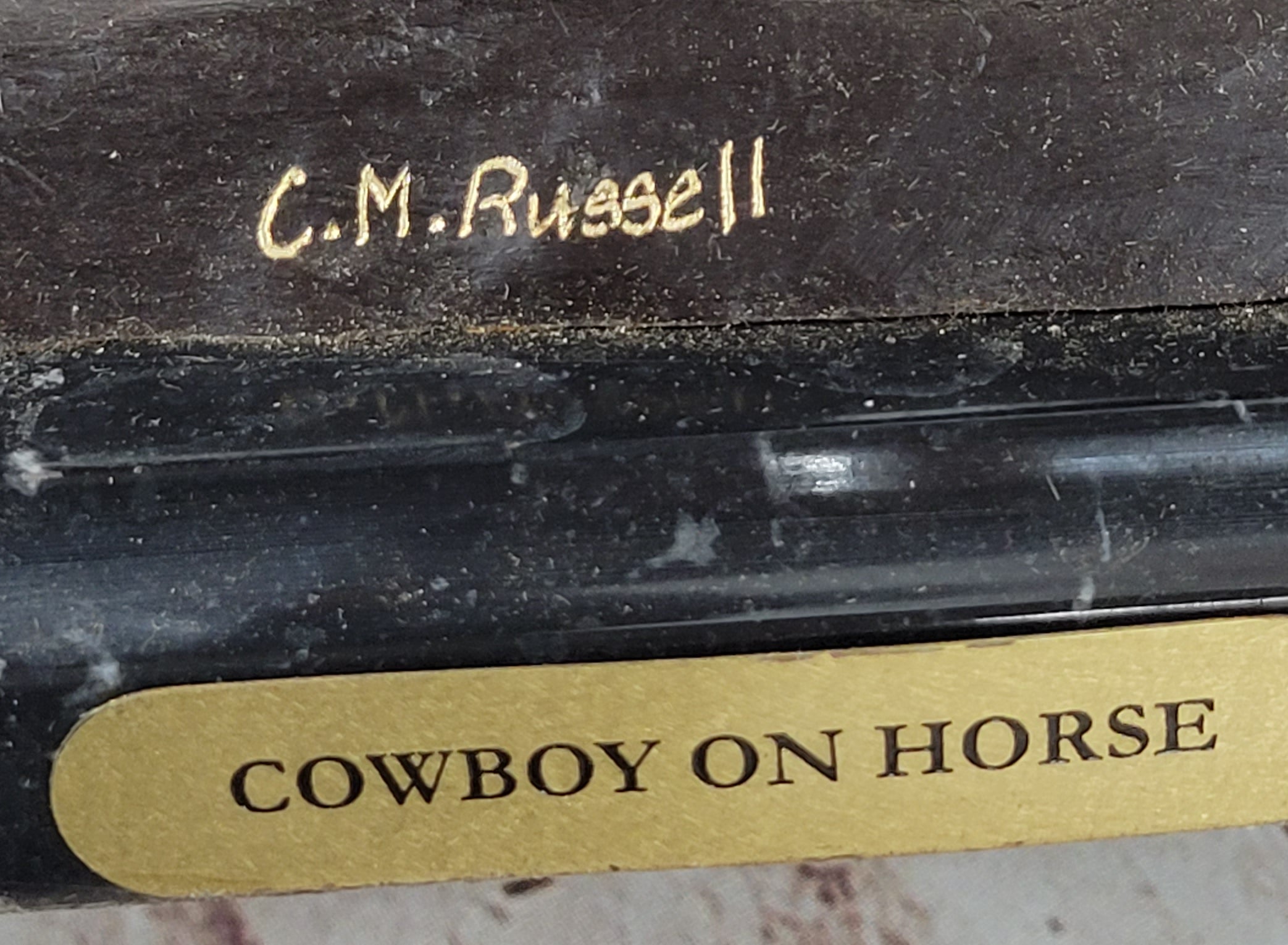 C.M. RUSSELL COWBOY RIDING HORSE Handcrafted Bronze Sculpture Statue Art Decor