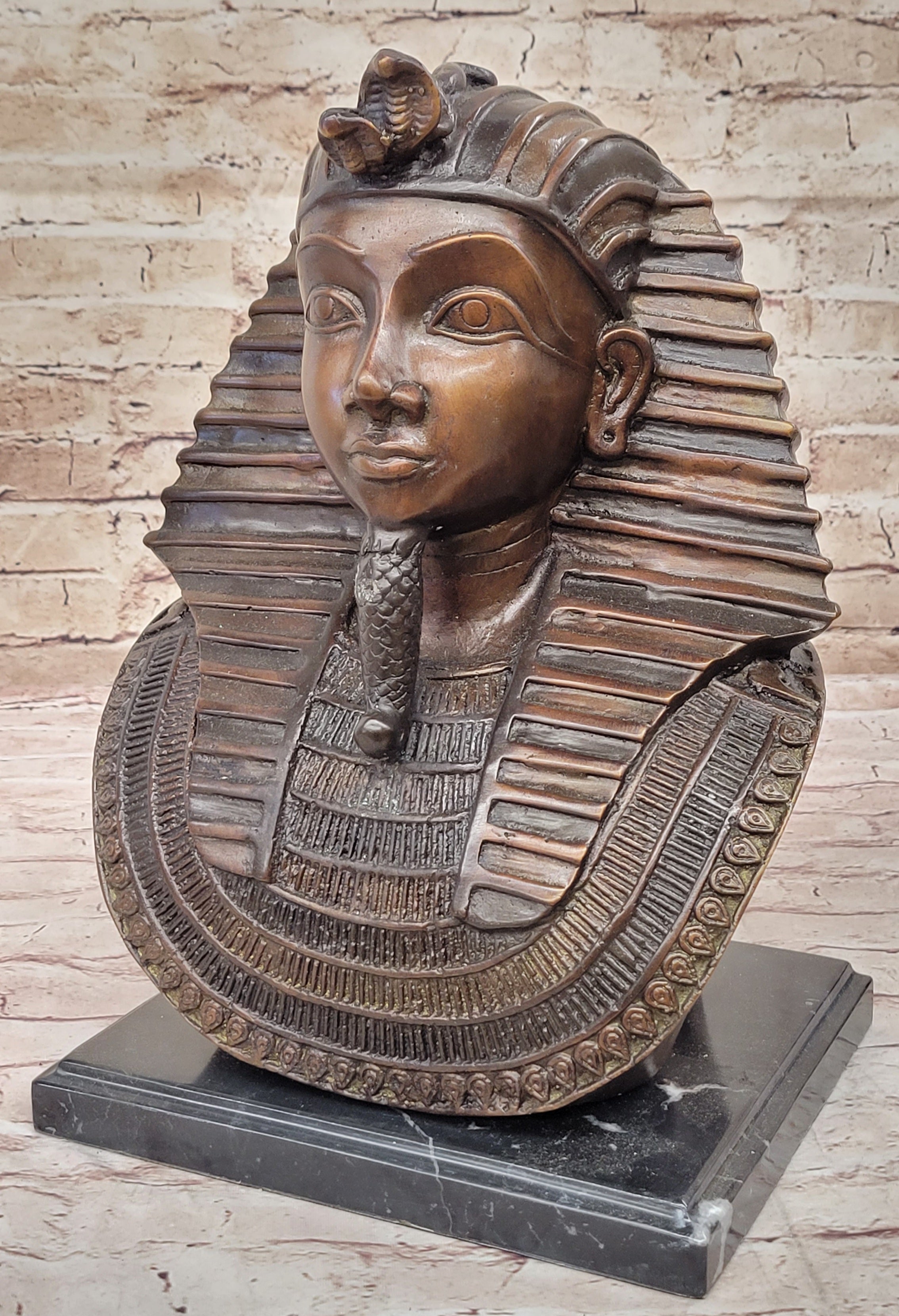 Vintage Art Deco Egyptian Revival Pharaoh Bronze Sculpture with Marble Base Cool