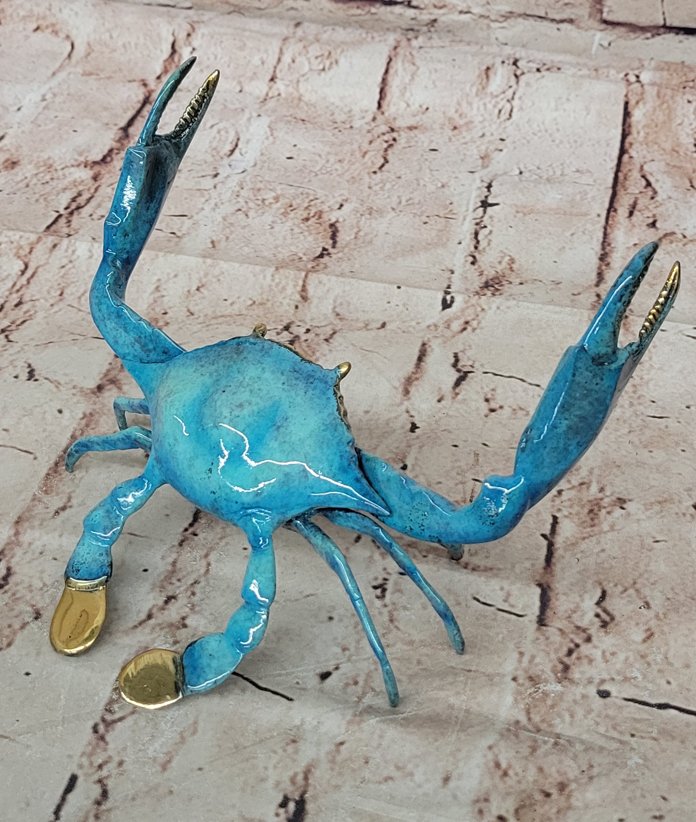 Vintage Metal Bronze European Articulated Crab Signed Marius Handcrafted Figure