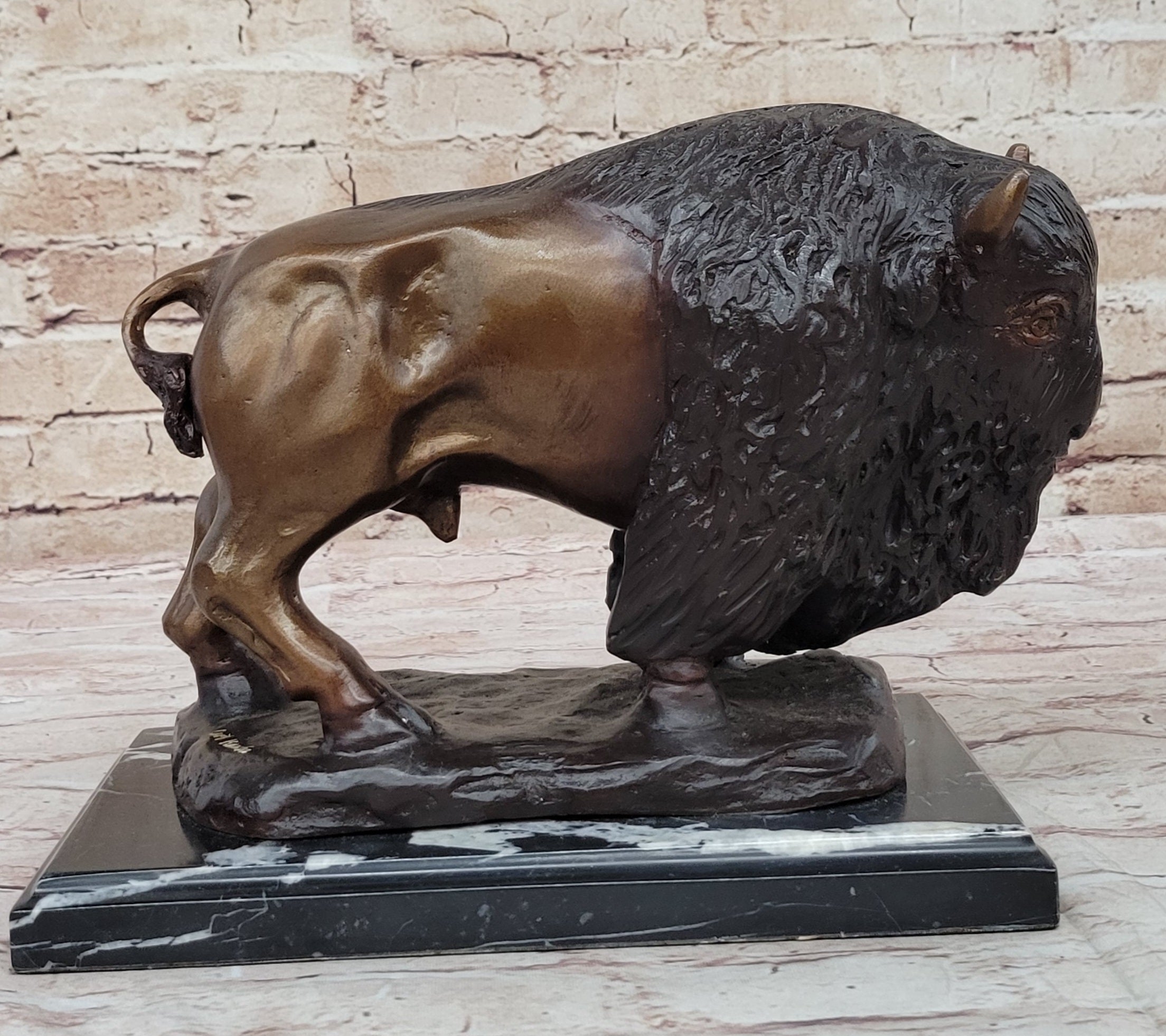 Wildlife Classic Artwork Kauba Bison Buffalo Bronze Sculpture Special Patina