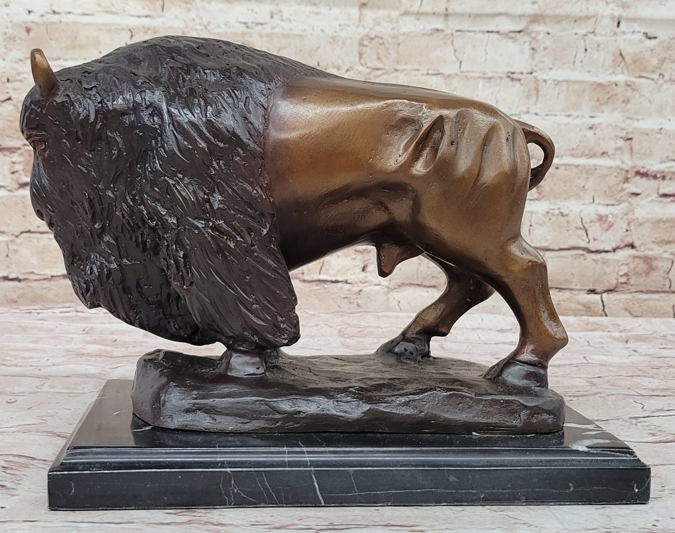 Wildlife Classic Artwork Kauba Bison Buffalo Bronze Sculpture Special Patina