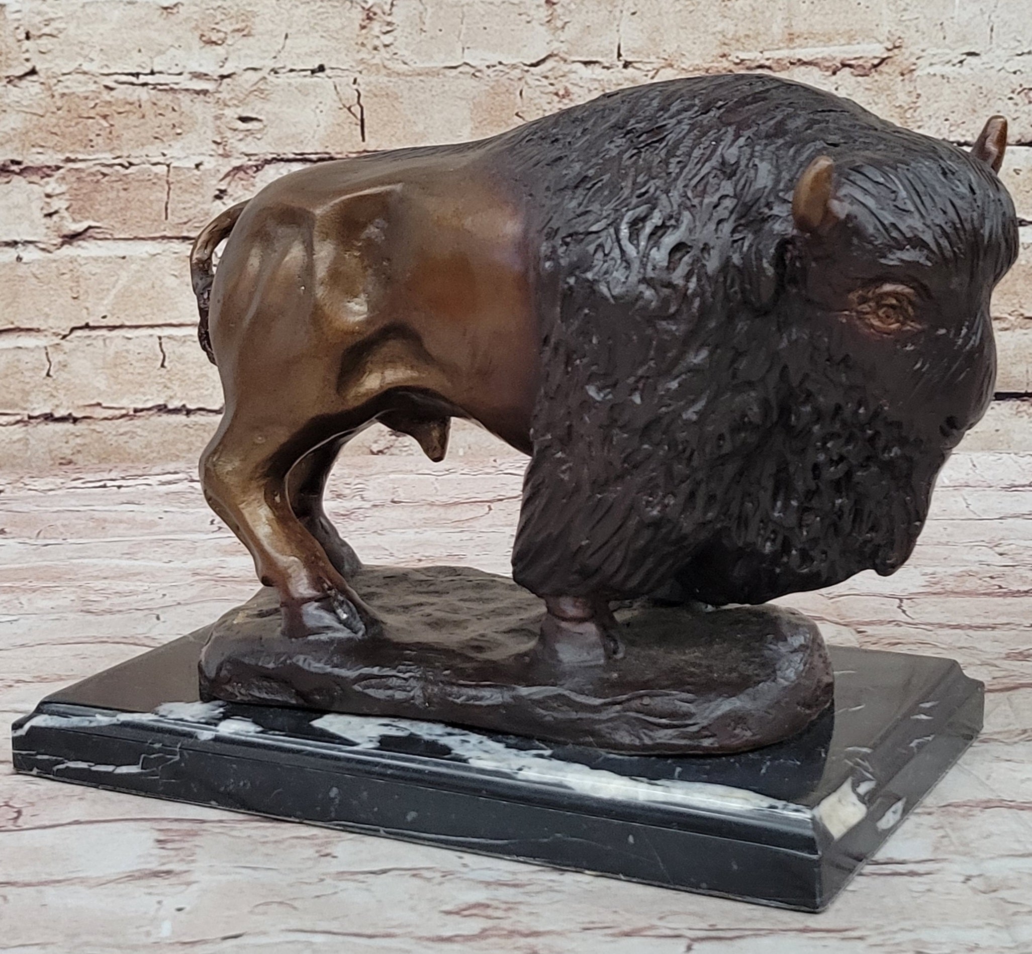 Wildlife Classic Artwork Kauba Bison Buffalo Bronze Sculpture Special Patina