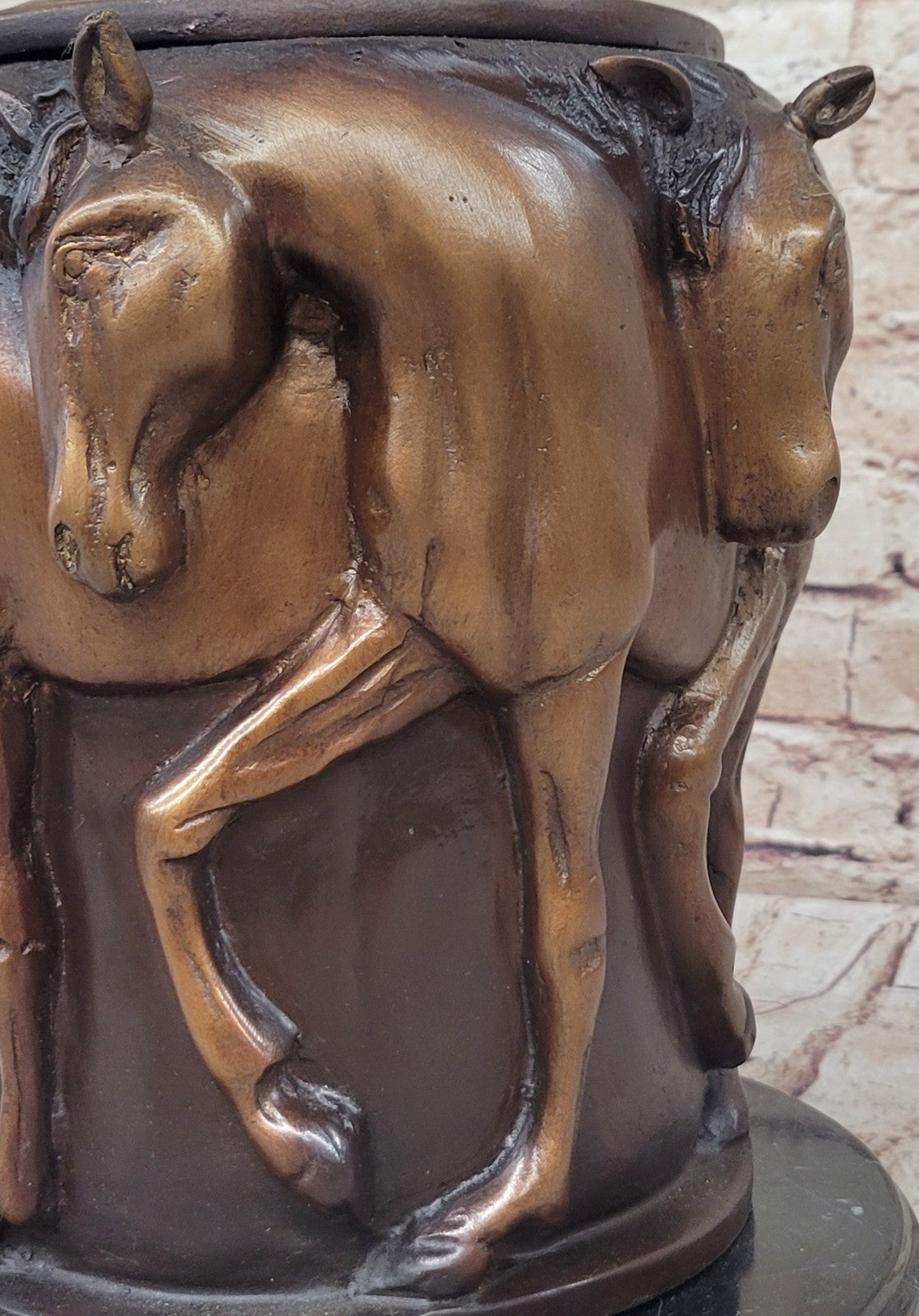 Elegant Bronze Urn Statue Sculpture Hand Made Horses Classical Art Deco Sale