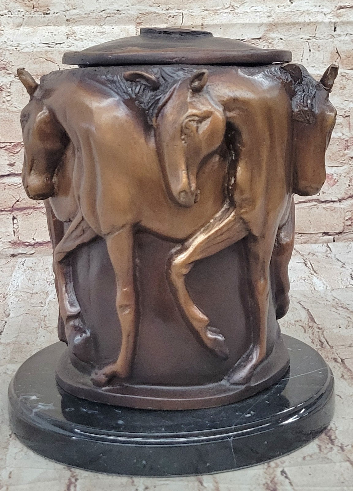 Elegant Bronze Urn Statue Sculpture Hand Made Horses Classical Art Deco Sale