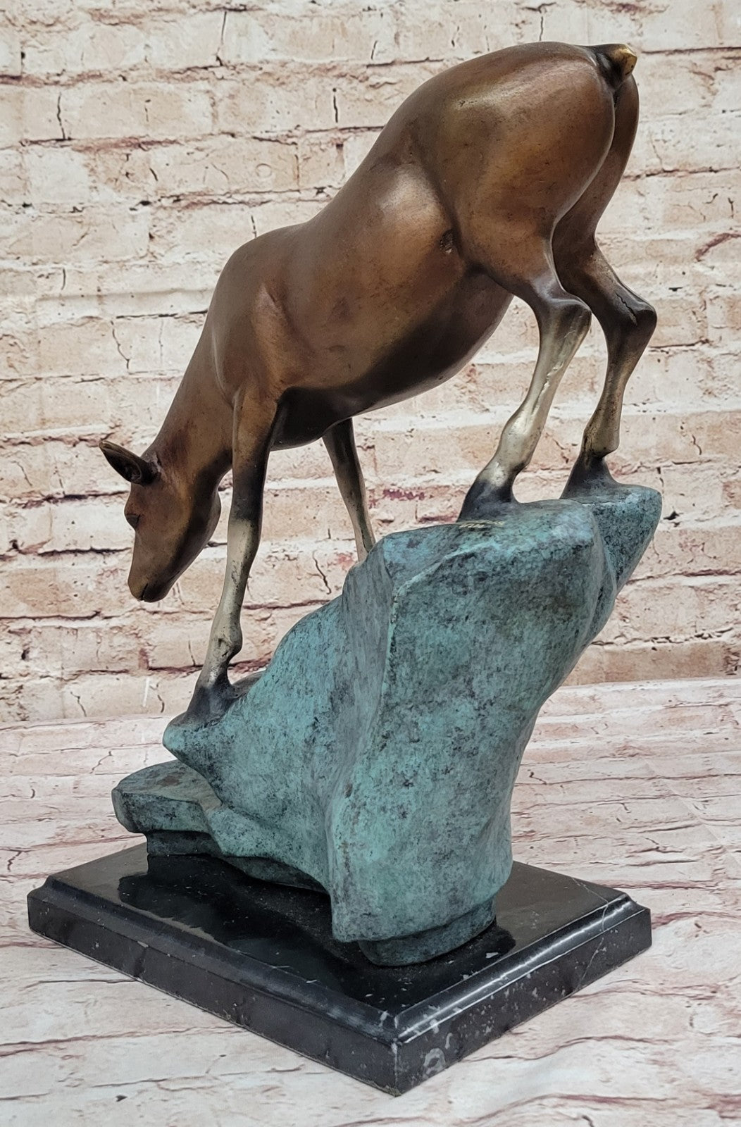 Deer on Rock Bronze Sculpture by Marius Wildlife Art Decor Collectible