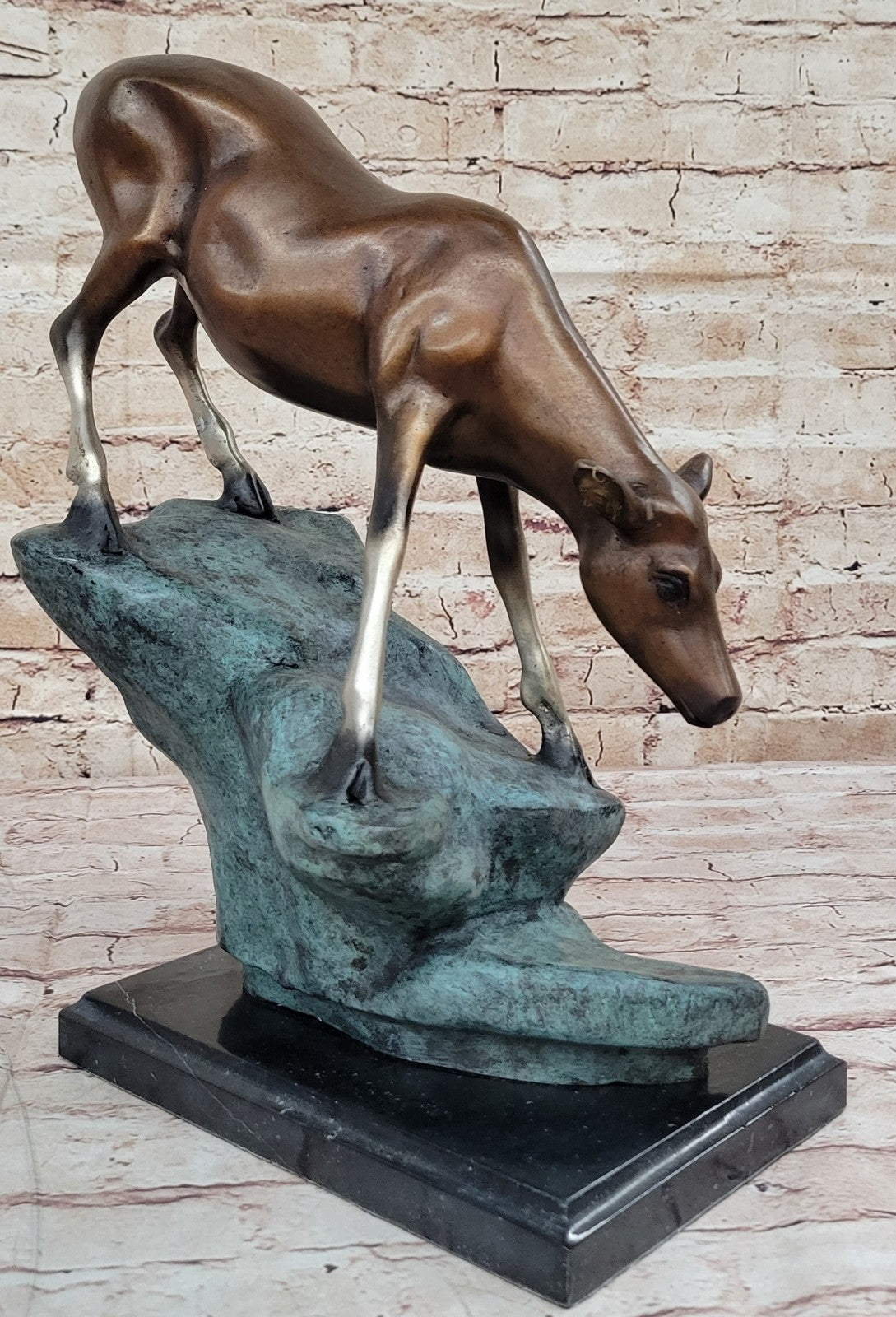 Deer on Rock Bronze Sculpture by Marius Wildlife Art Decor Collectible