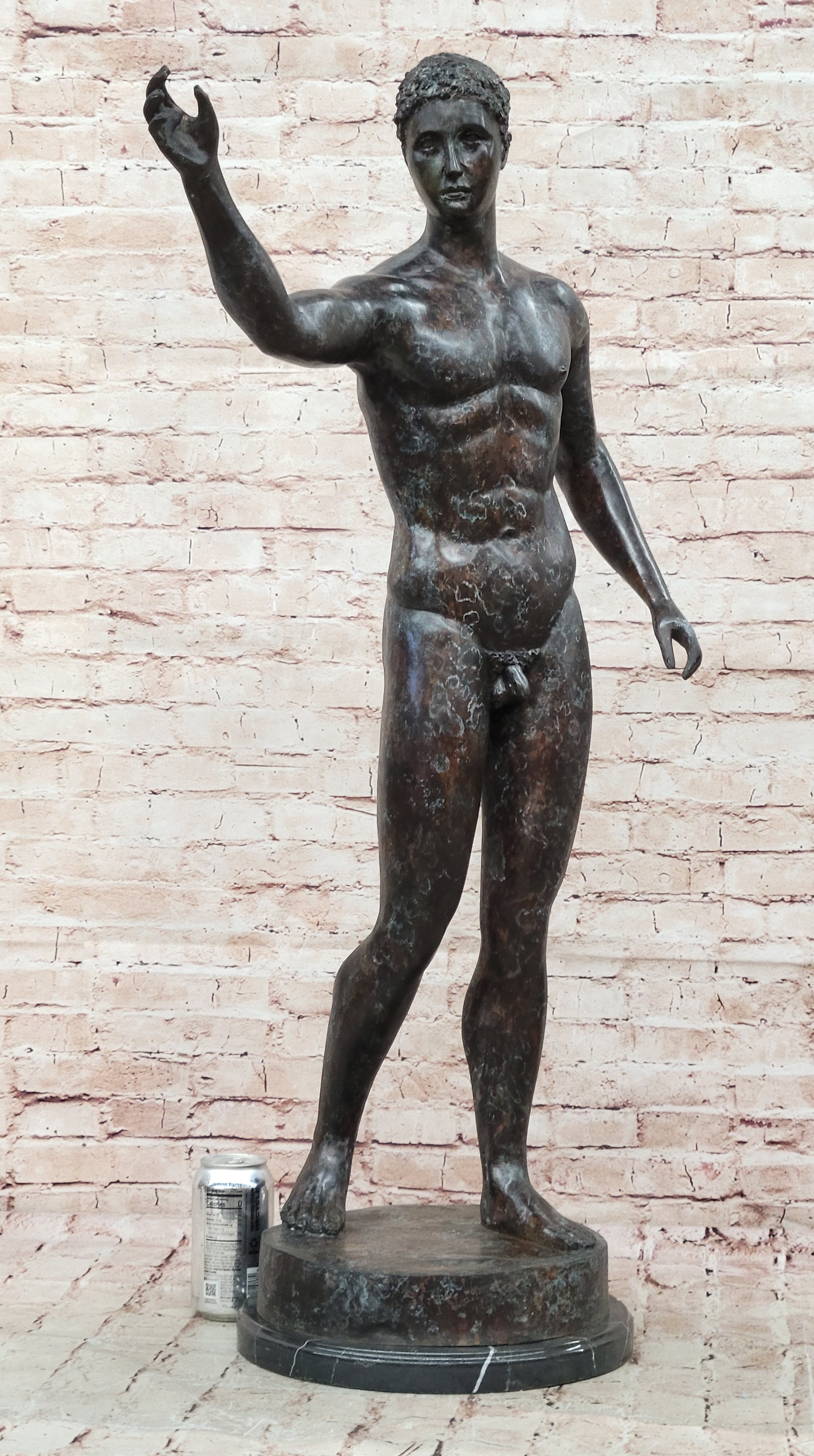 Classic Rodin Age of Bronze Elegant Male Nude Figure Marble Statue Sculpture