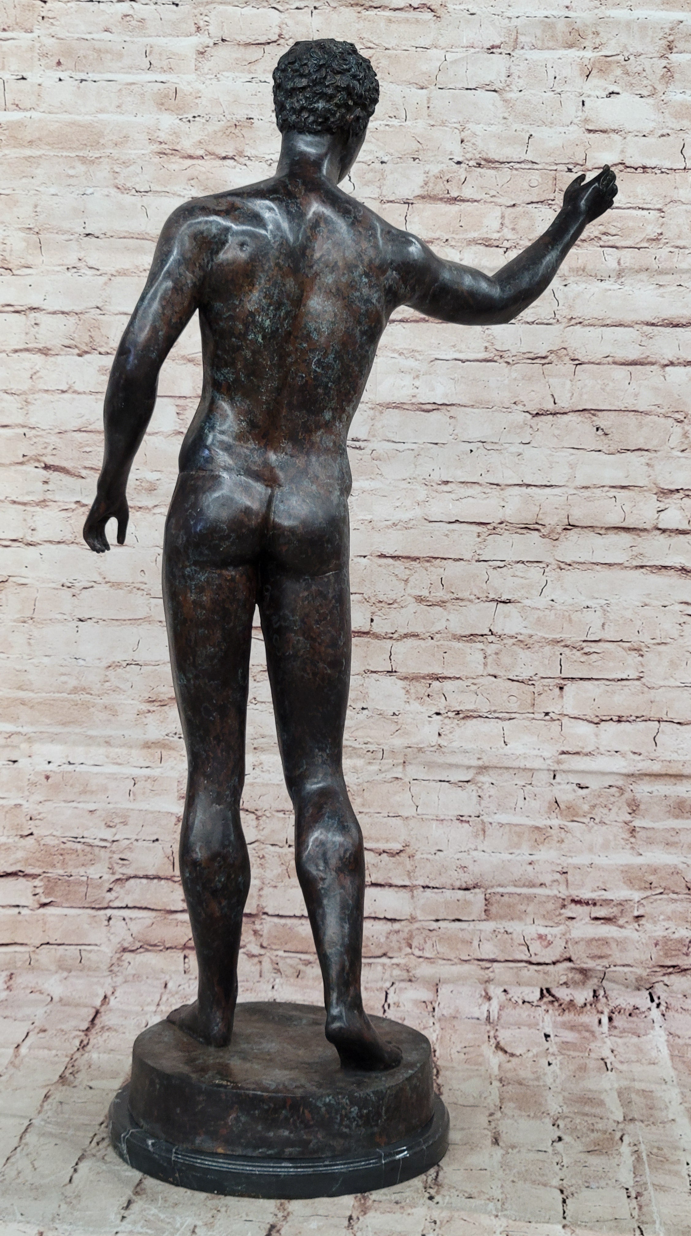 Classic Rodin Age of Bronze Elegant Male Nude Figure Marble Statue Sculpture