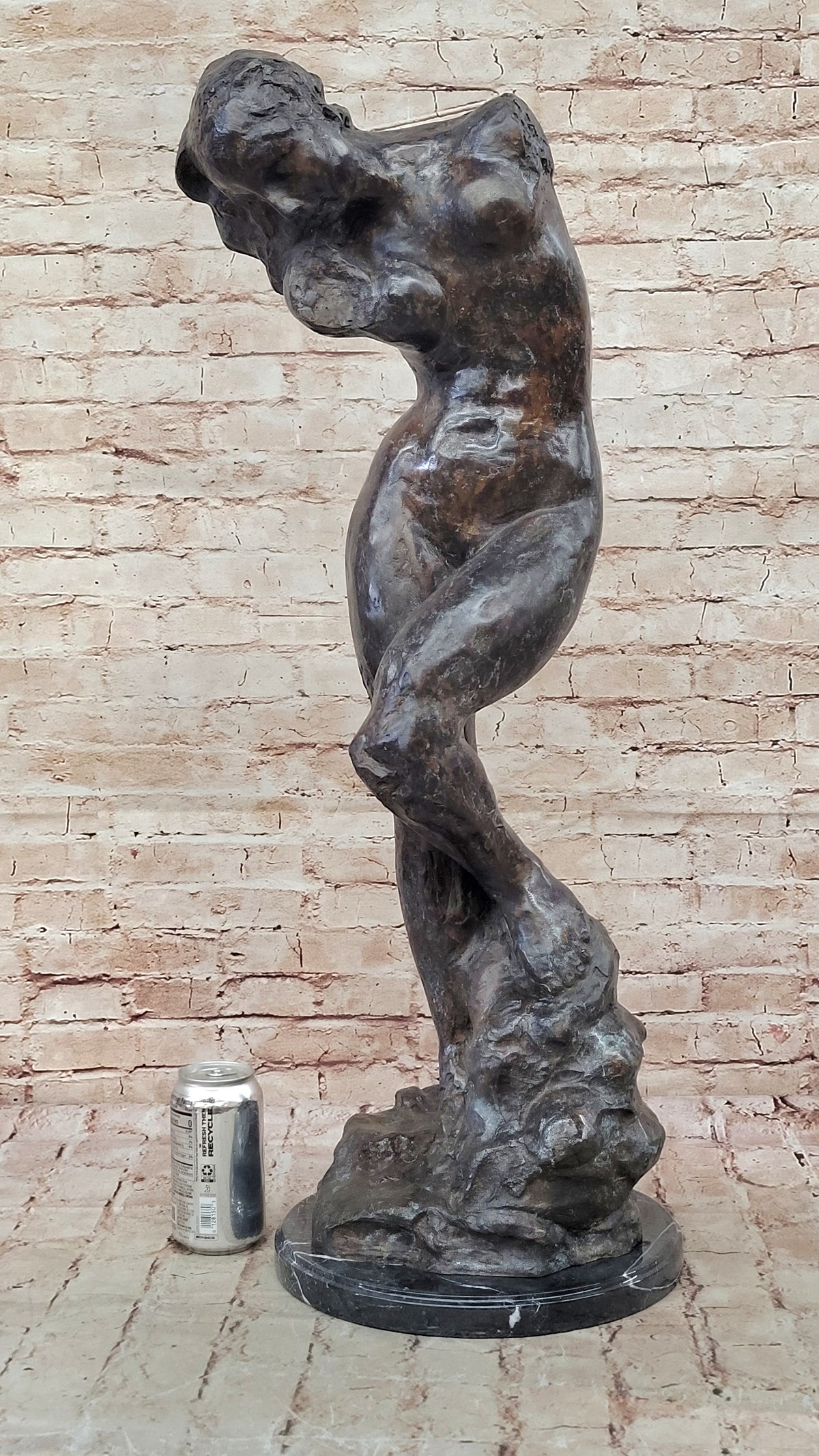 Nude Archer Standing on Rock Bronze Bow Sculpture