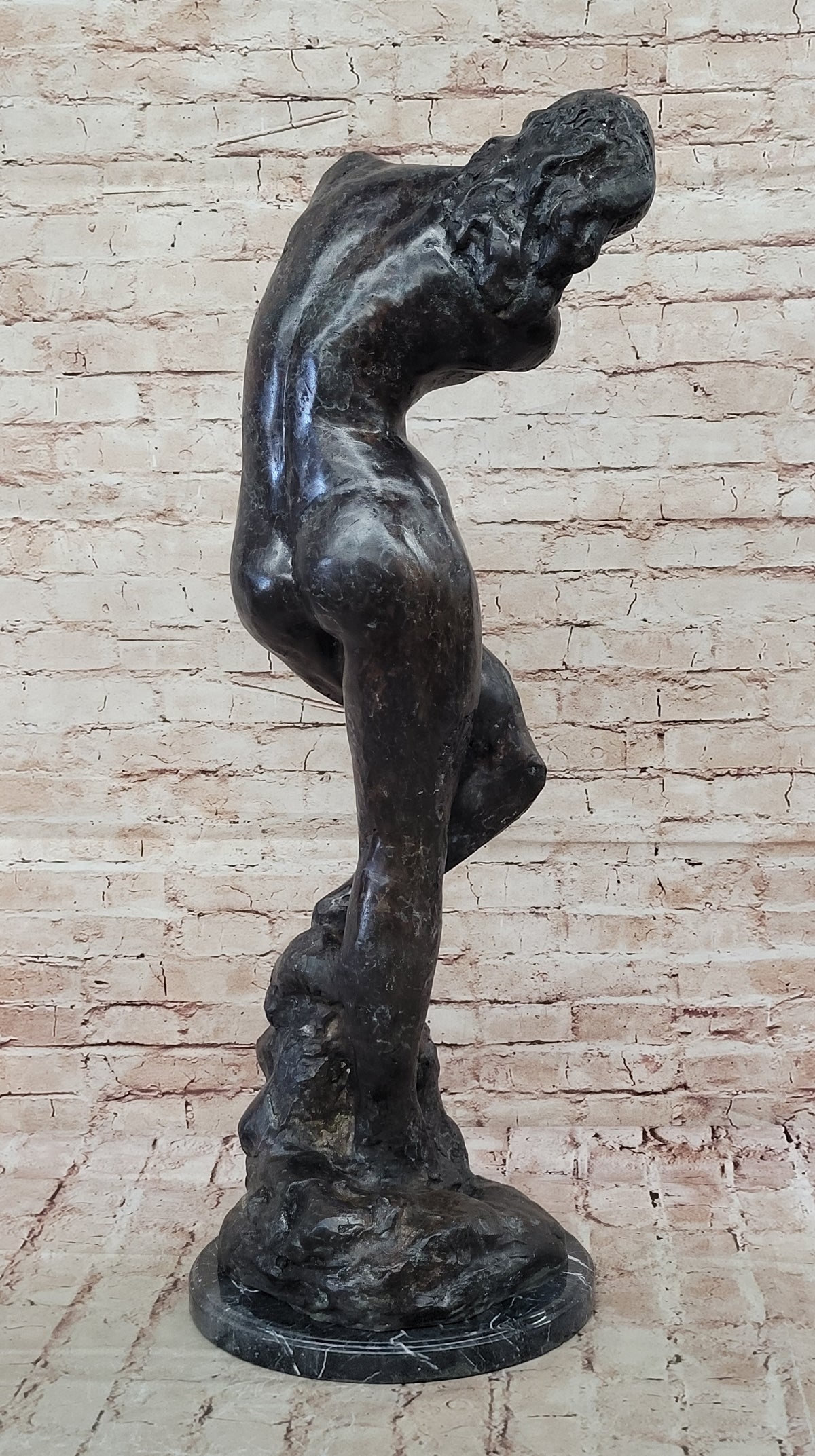 Nude Archer Standing on Rock Bronze Bow Sculpture